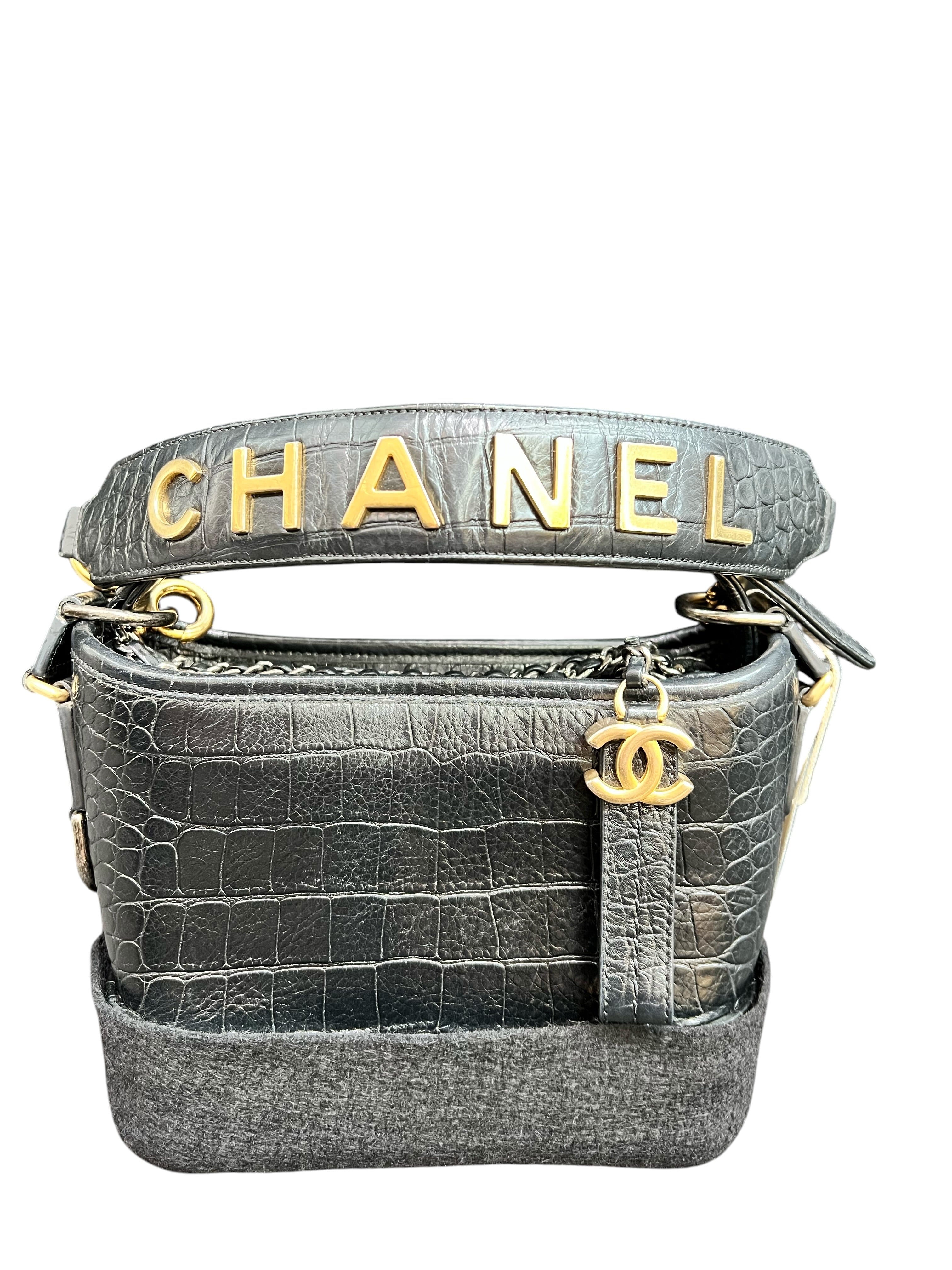 Chanel Gabrielle Embossed Croc Black Calfskin Multi HW SYCYE2603