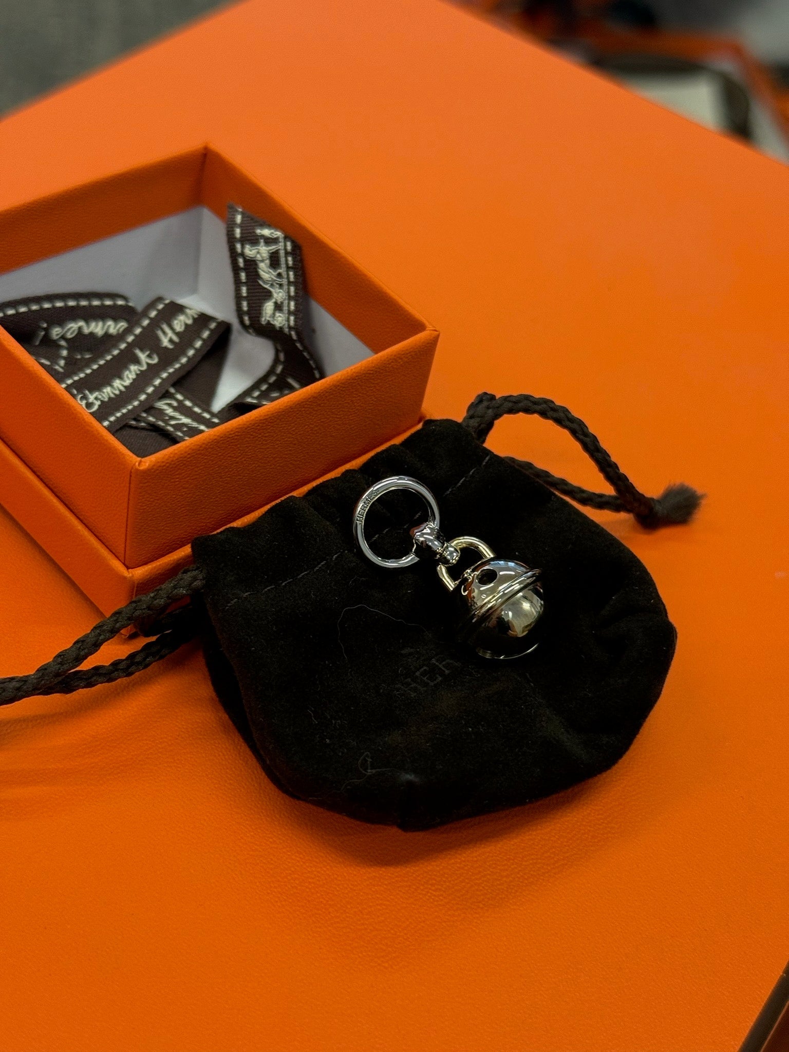 Hermès Miniature Charm Key Ring - Silver Tone image 1