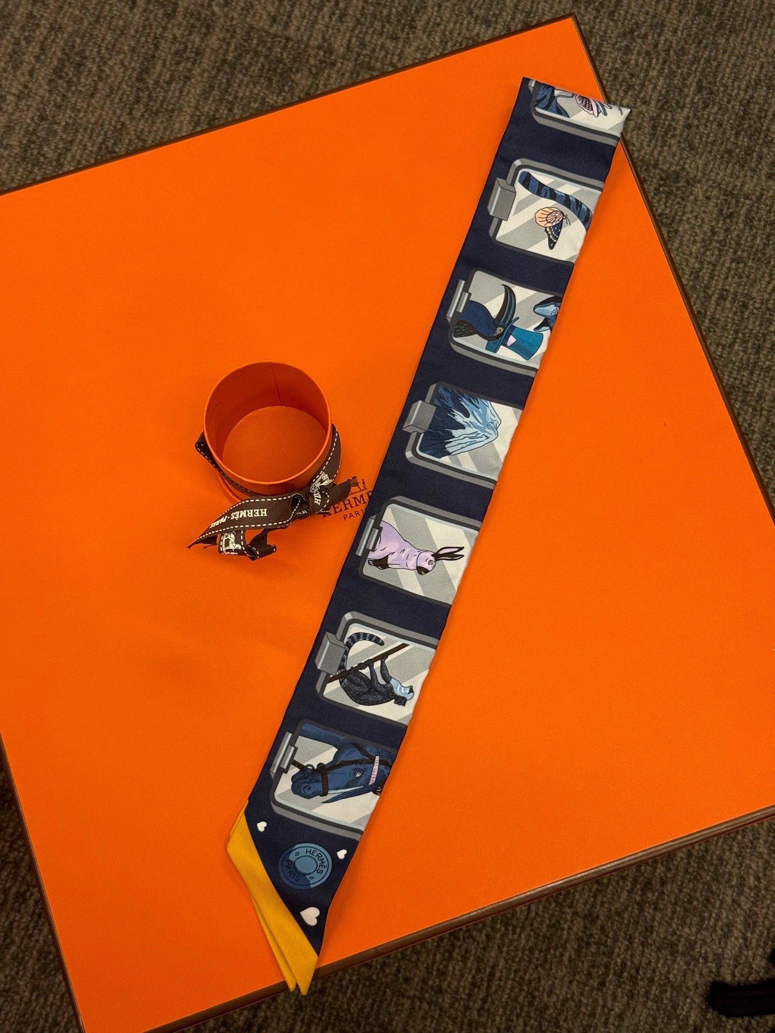 Hermès Twilly - Navy & Yellow Animal Print image 1