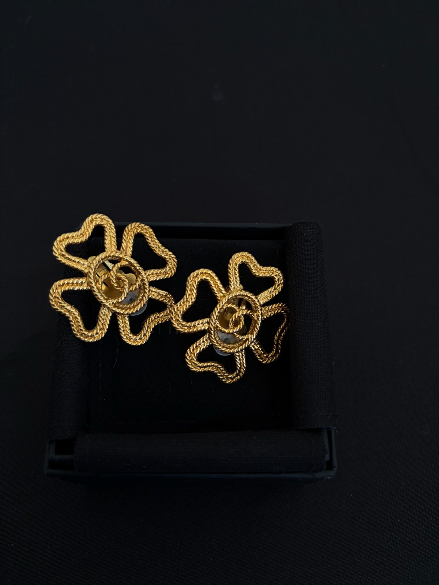 Chanel Gold Four Leaf Clover Cutout CC Ear Clips image 1