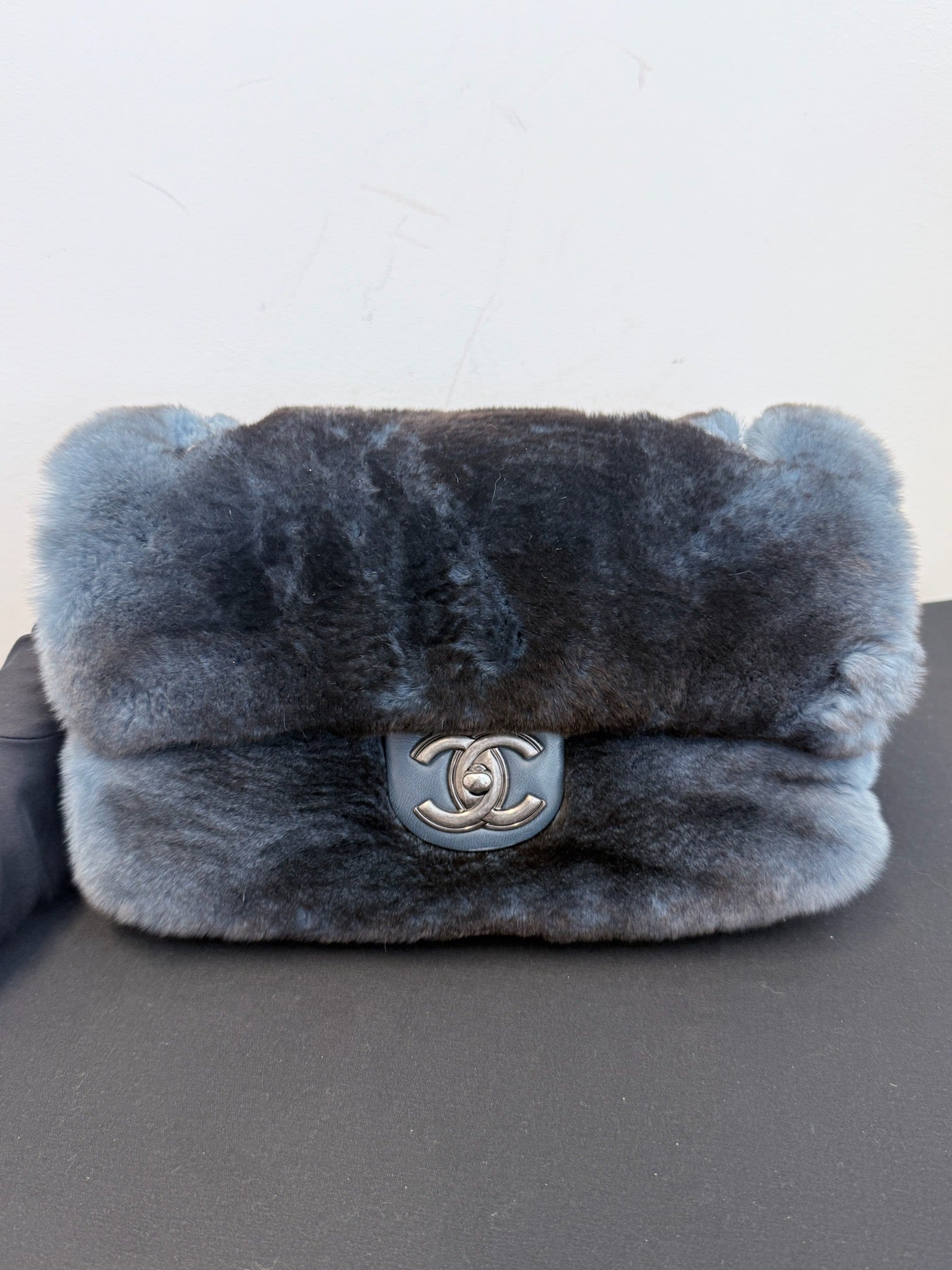 Chanel Blue-Black Gradient Fur Medium Classic Flap Bag image 1