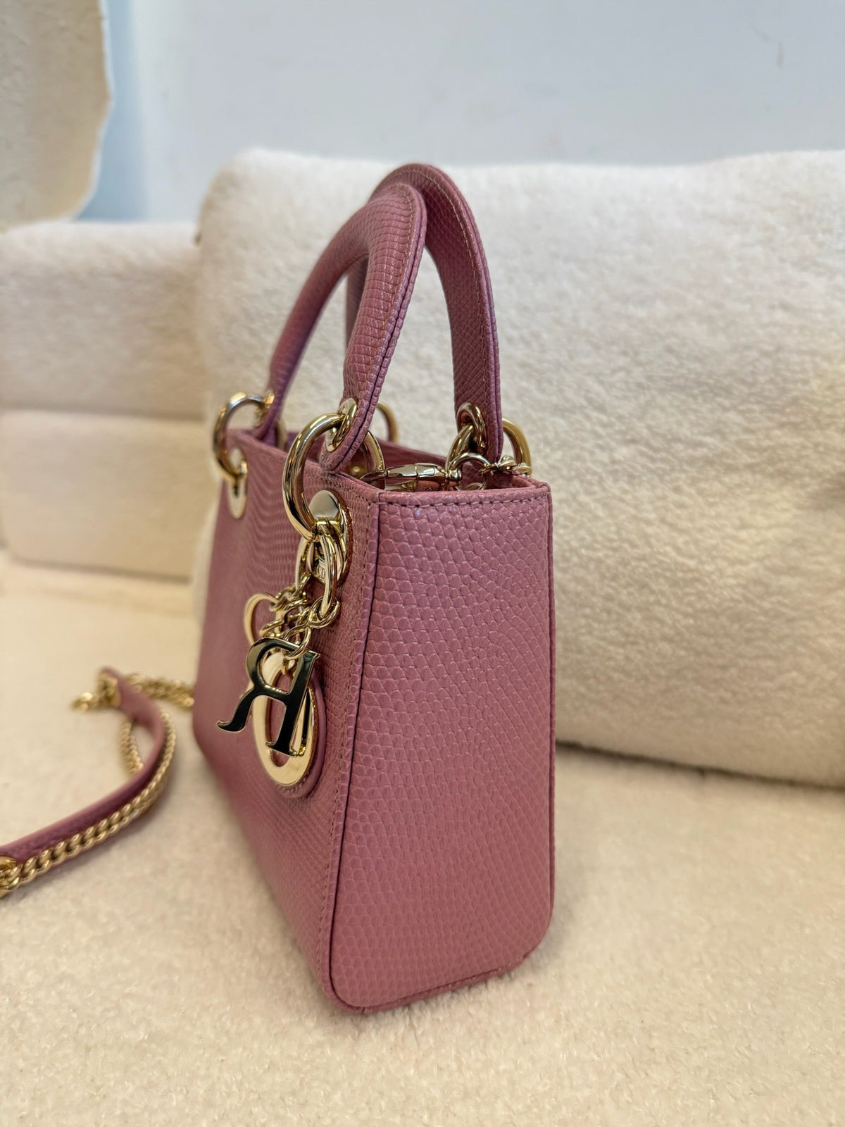 Christian Dior Mini Lady Dior Lizard - Pink Purple image 2