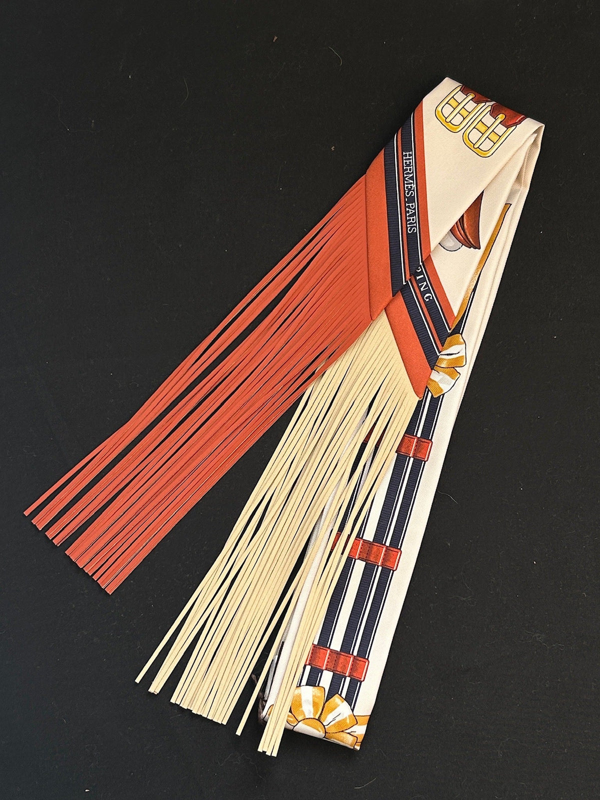 Hermès Twilly Twill Jumping Fringe - Cream / Orange / Anthracite image 2