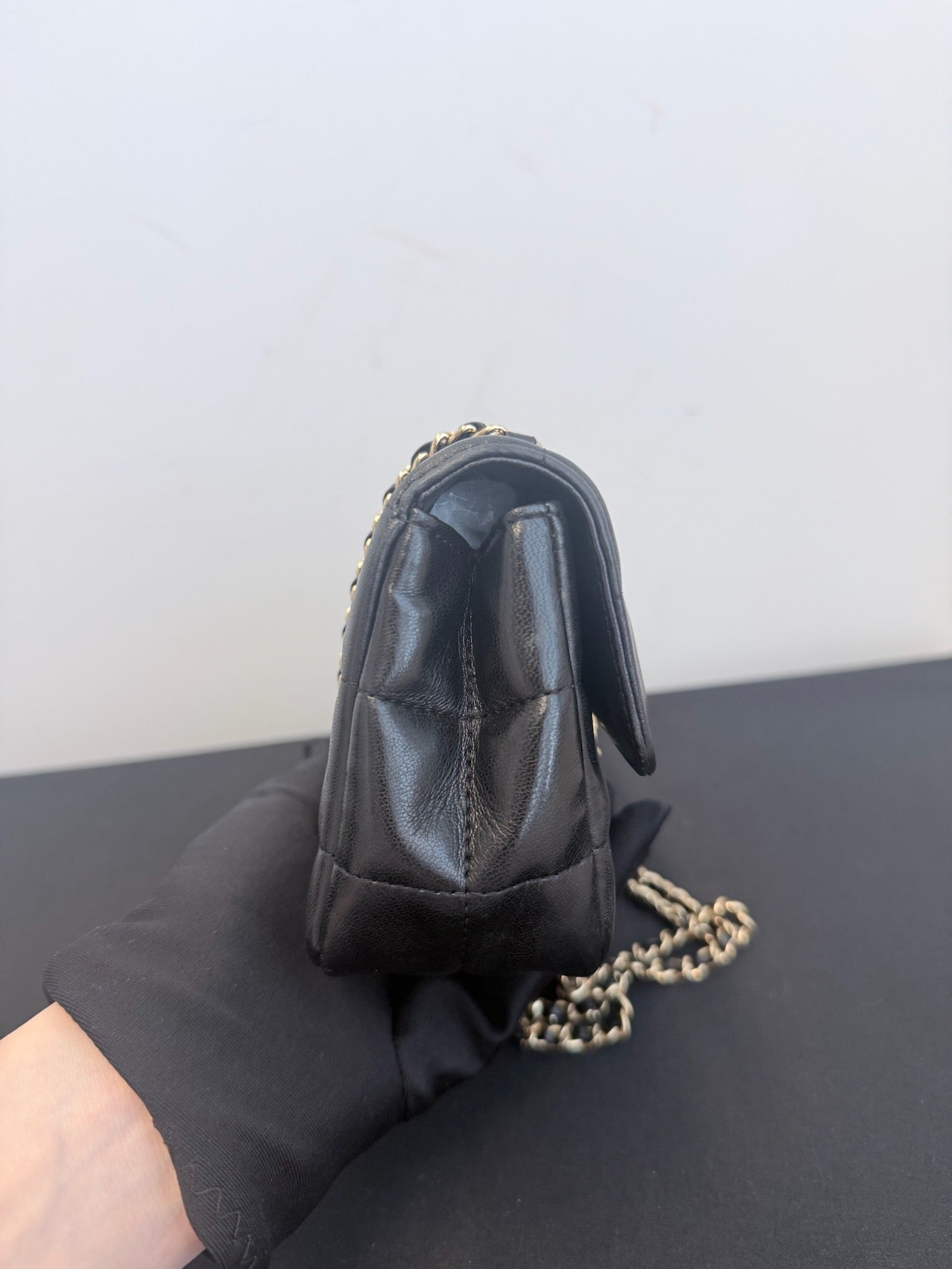 Chanel Black Lambskin Mini Classic Flap Camellia Ice Cube Chain Bag image 2
