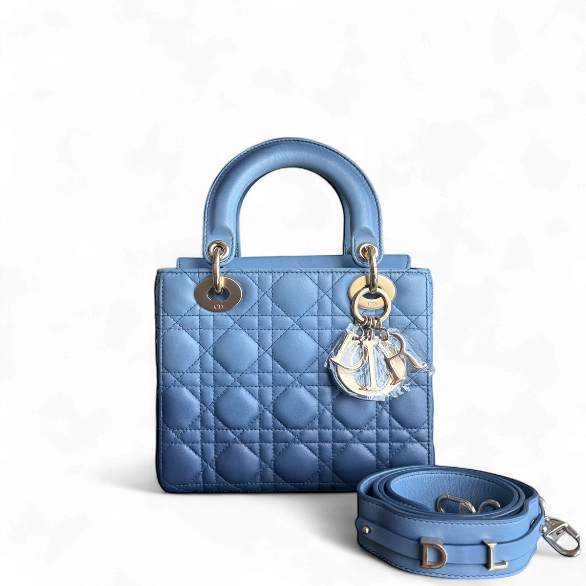 DIOR LADY SMALL FLAP - CANNAGE LAMBSKIN BLUE OMBRE GOLD HARDWARE SYCM492