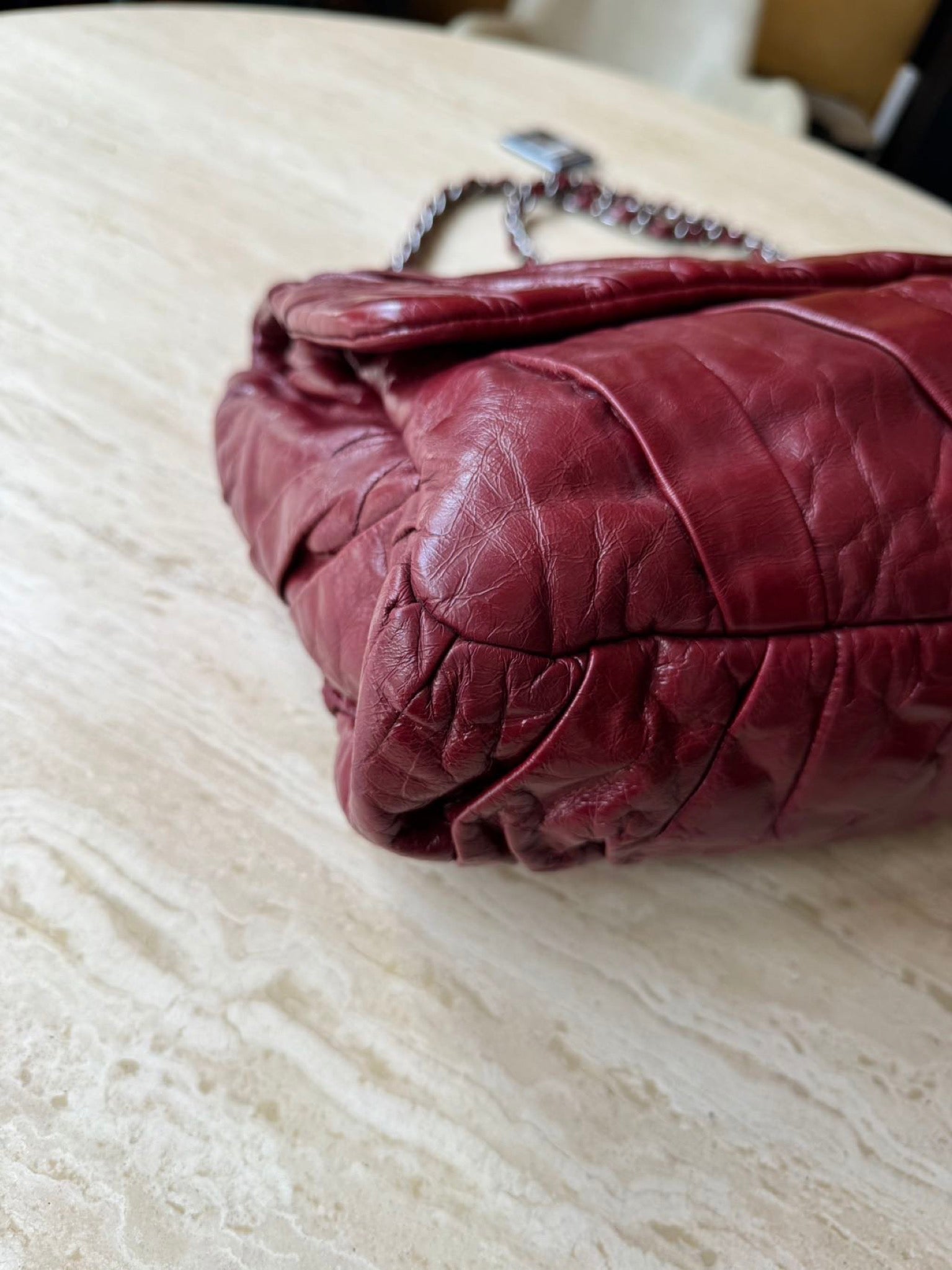 Chanel XXL Airport Flap Bag Burgundy Waxed Leather Silver Hardware image 3