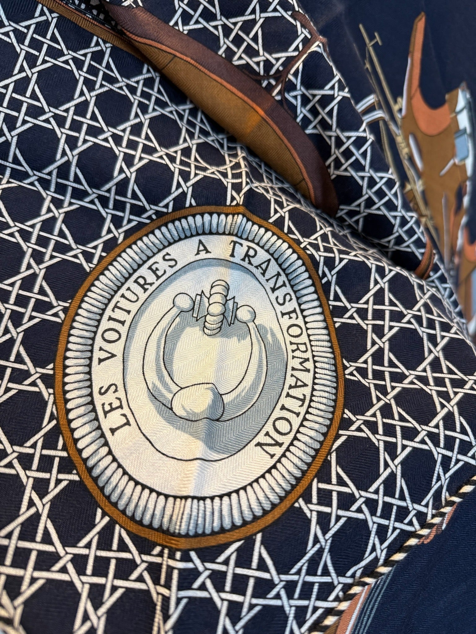 Hermès Silk Scarf - Navy / White / Brown image 3