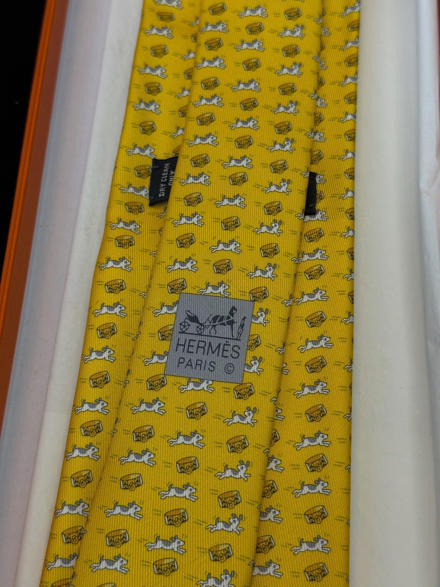Hermès Silk Tie 7 Job Interview Tie - Jaune / Jaune Clair / Gris image 3