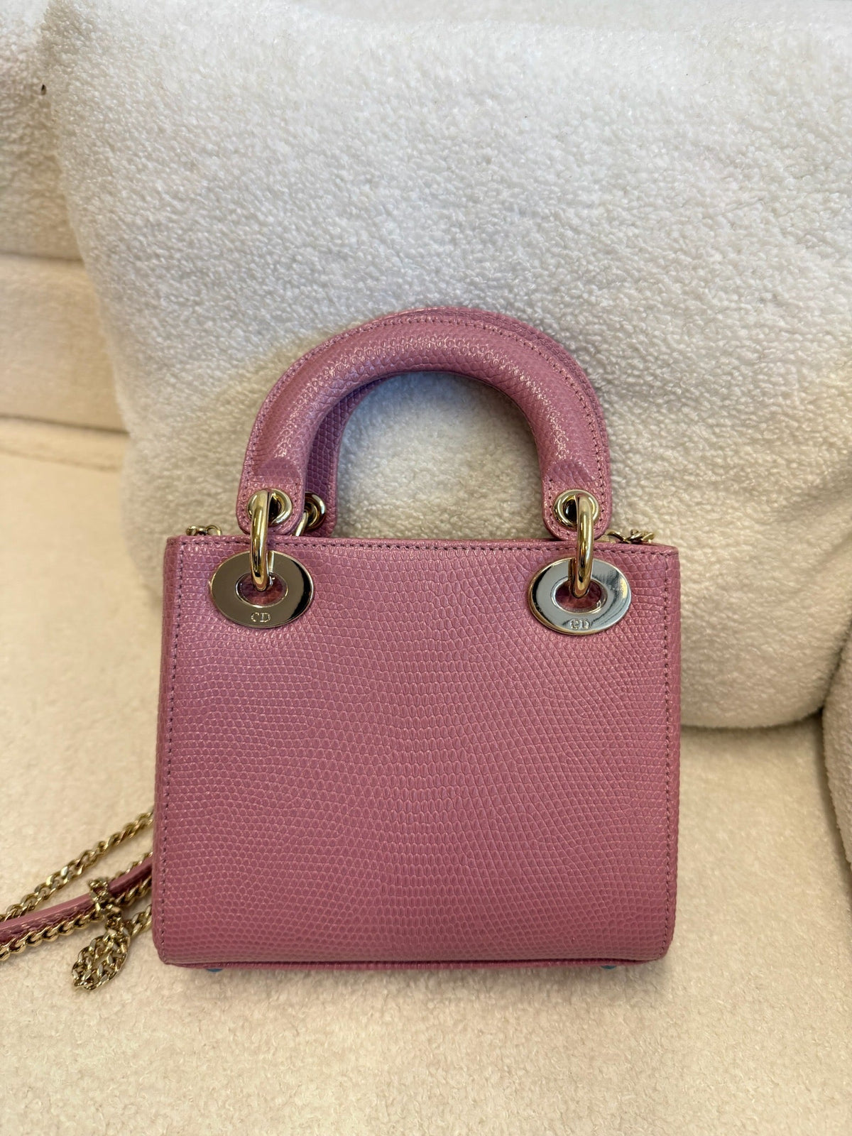 Christian Dior Mini Lady Dior Lizard - Pink Purple image 3