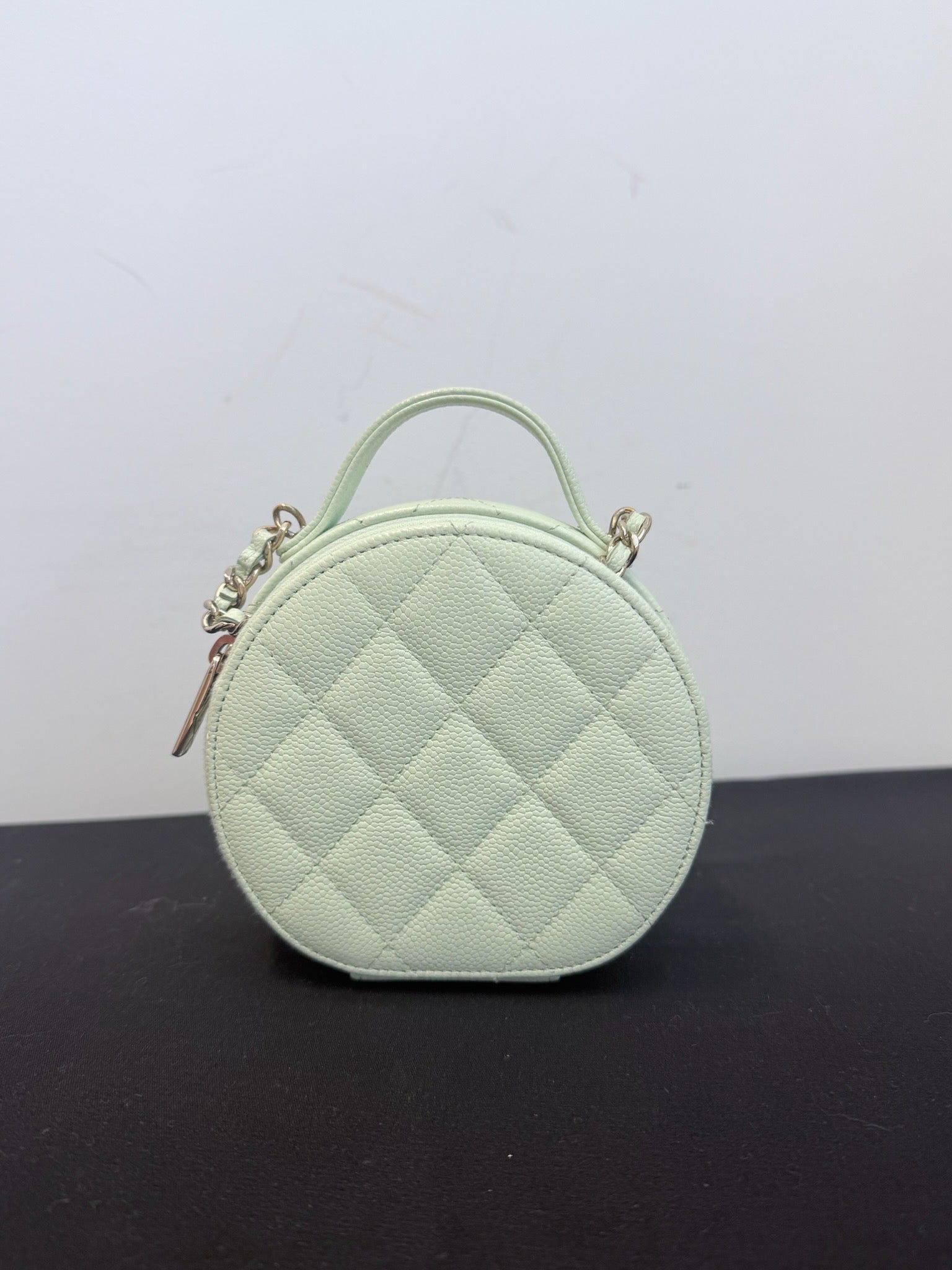 Chanel Apple Green Caviar Leather Round Vanity Bag with Top Handle image 3