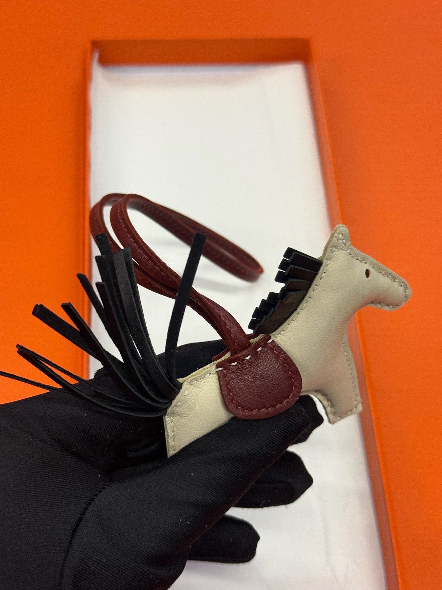 Hermès Rodeo Horse Bag Charm - Cream / Burgundy / Black image 4