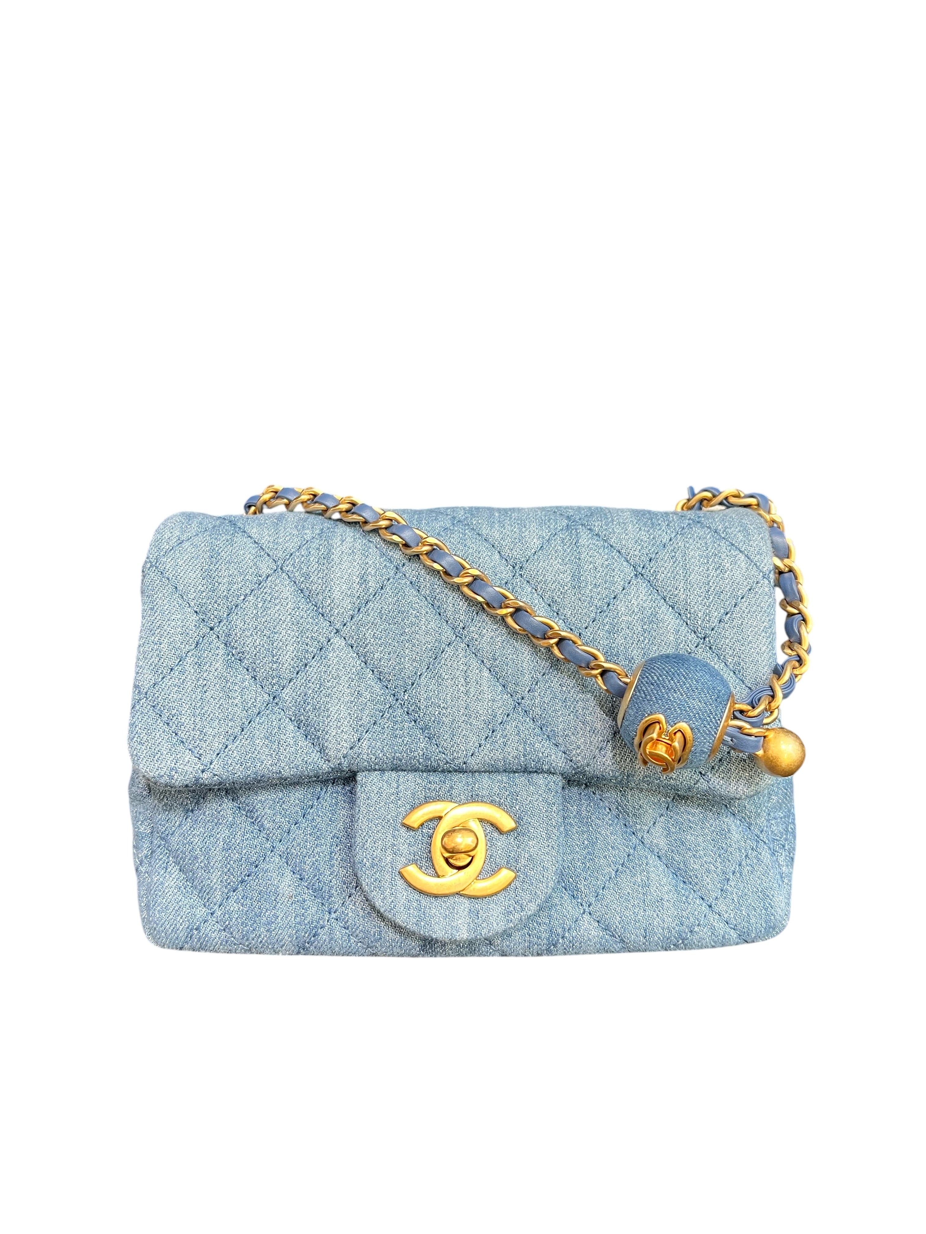 Chanel 22c Mini Square Pearl Crish Denim MGHW SYCYE0412
