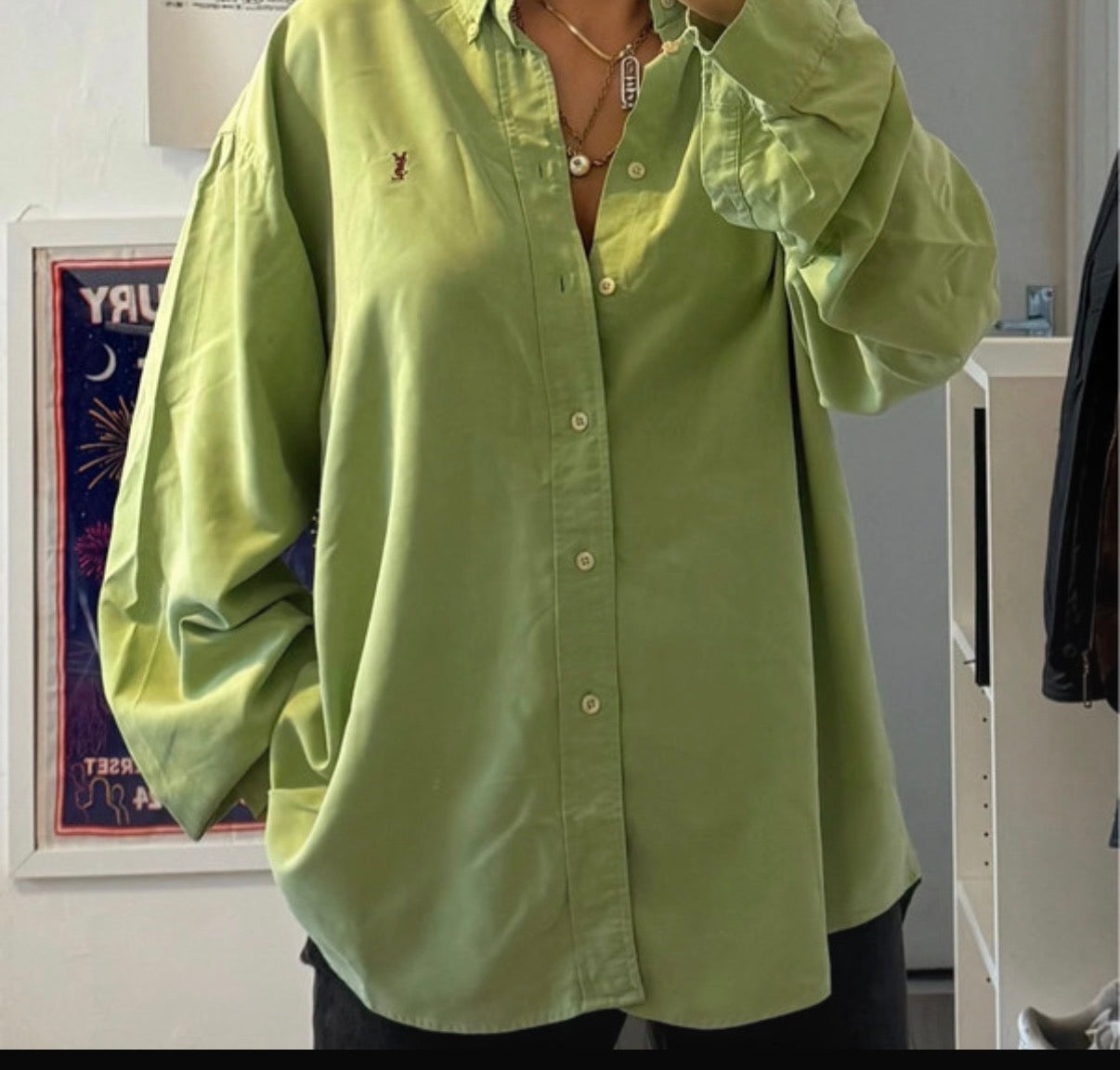 YSL Yves Saint Laurent light green long sleeve men’s shirt XL DBXM0047