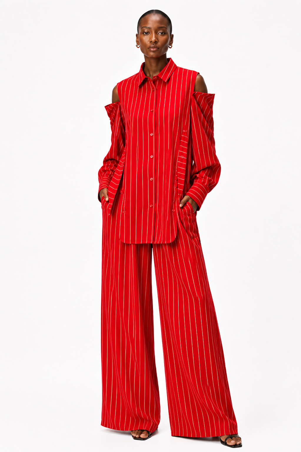 STRIPED BUTTONED OPEN SHOULDER SHIRT قميص “OPAL"