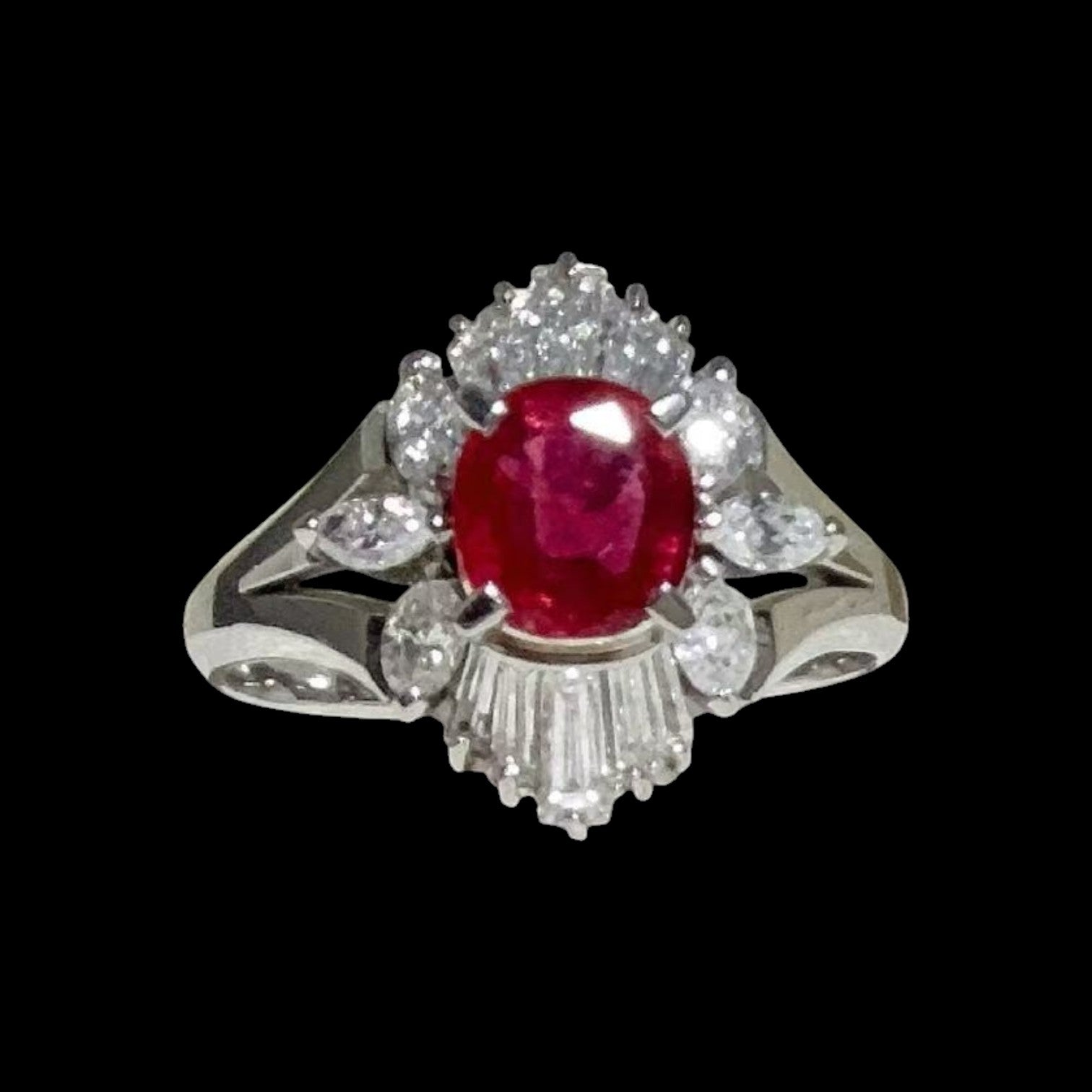 0.98ct Burma (Myanmar) Natural Red Ruby & 0.80ct Diamond Ring set in Platinum