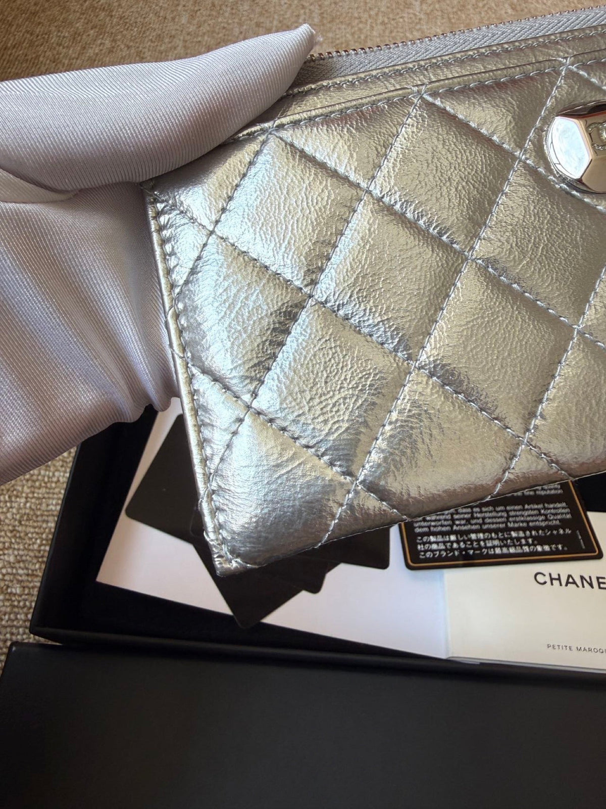 Chanel Quilted Leather Long Wallet - Silver image 7