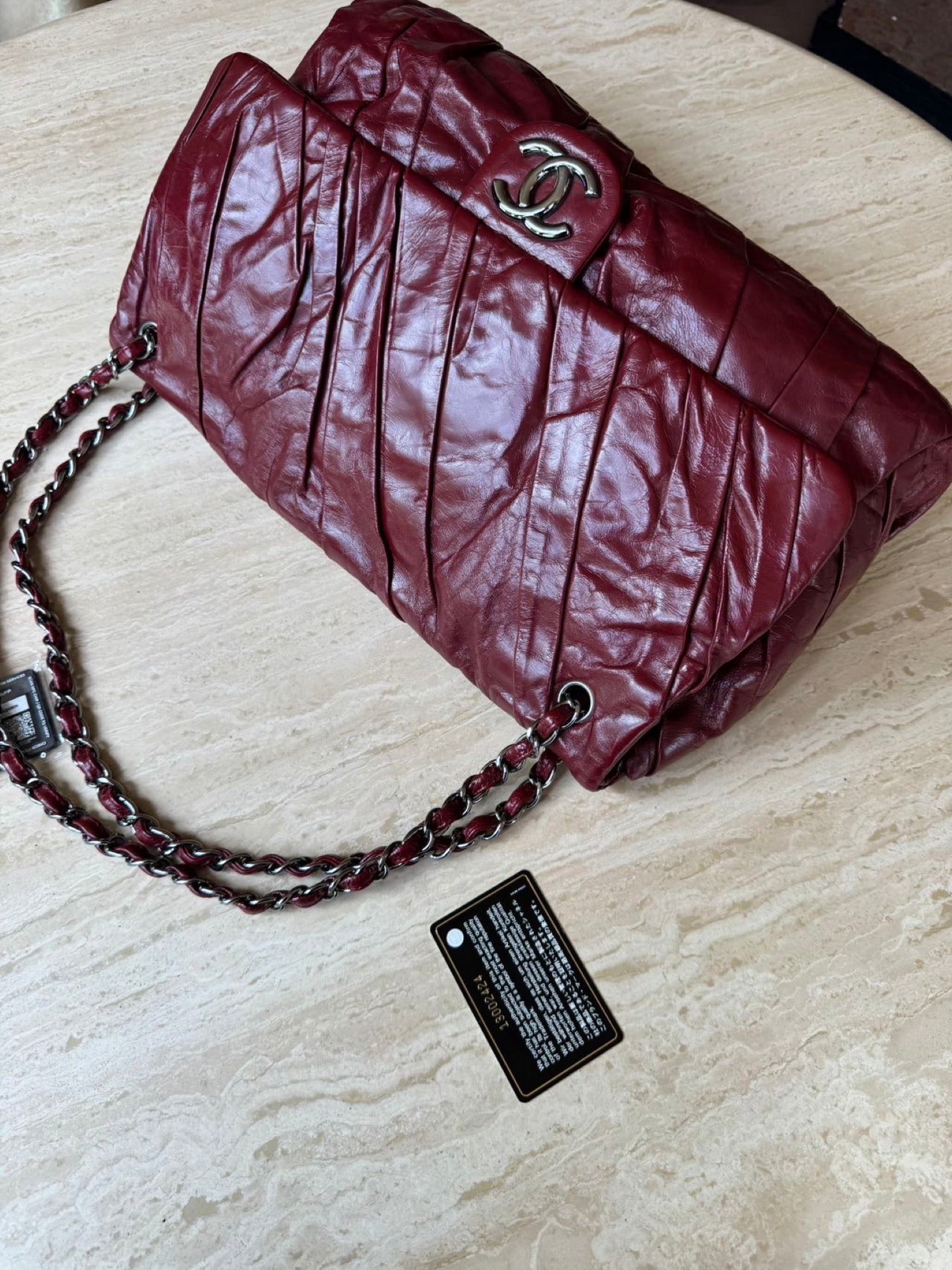 Chanel XXL Airport Flap Bag Burgundy Waxed Leather Silver Hardware image 8