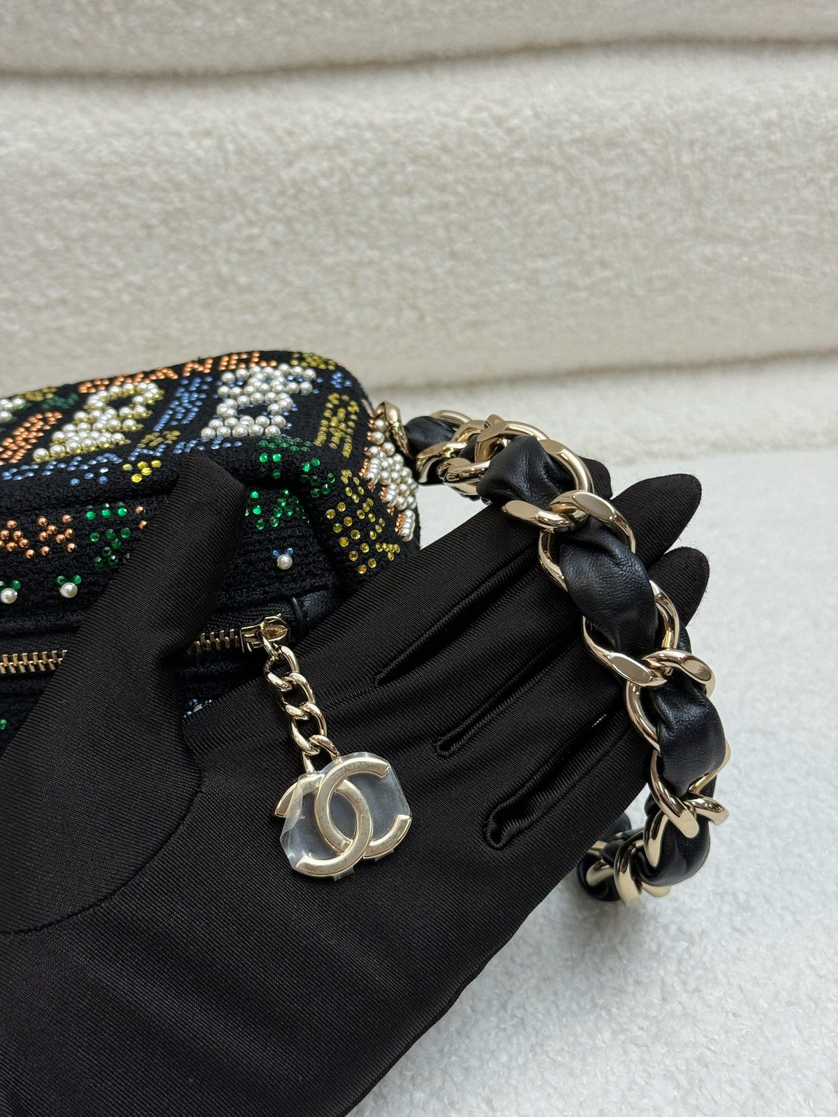 Chanel Mini Embellished Tweed Vanity Case - Black / Multicolor image 8