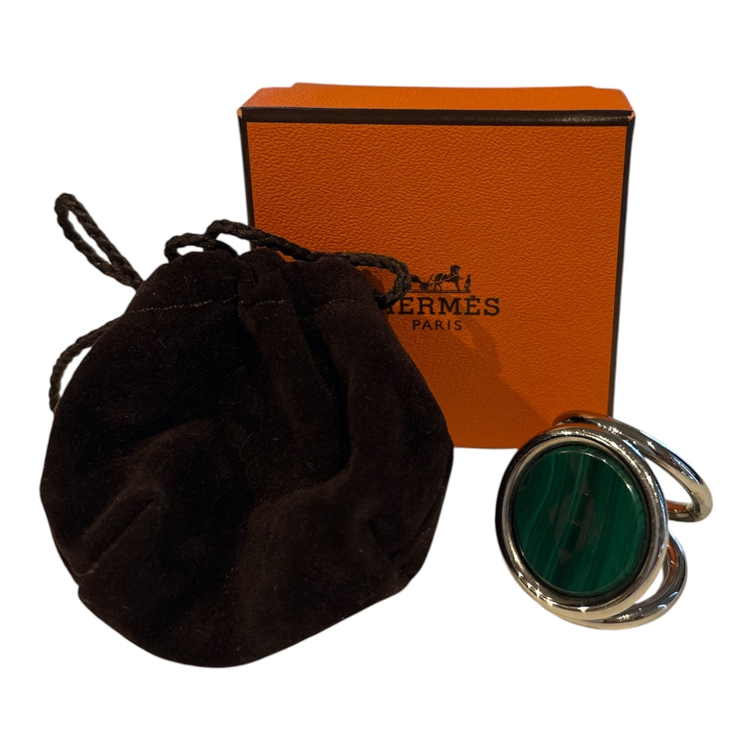 Hermes Scarf Ring - Malachite & Palladium
