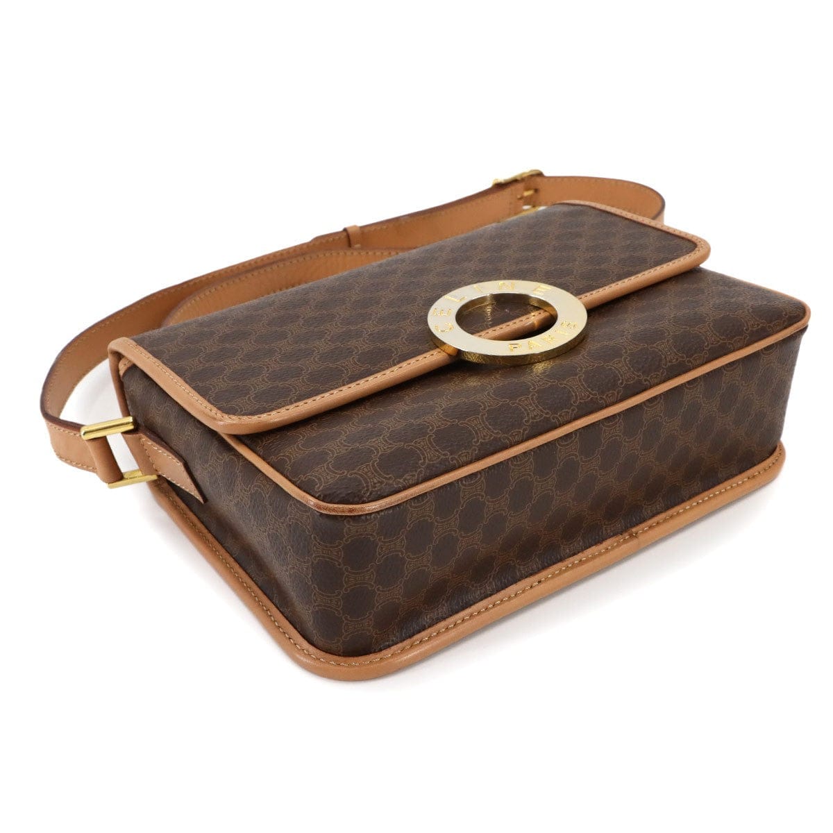 CELINE Macadam Shoulder Bag PVC Leather Brown Circle Logos Vintage 902998433