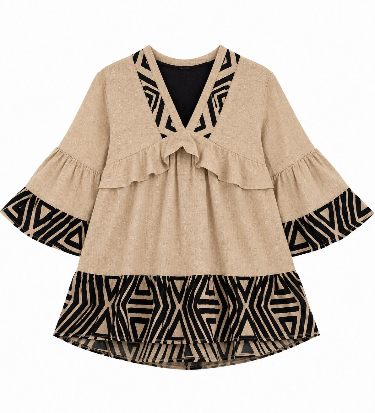 DRESS FRILLS BEIGE BLACK MCL11905