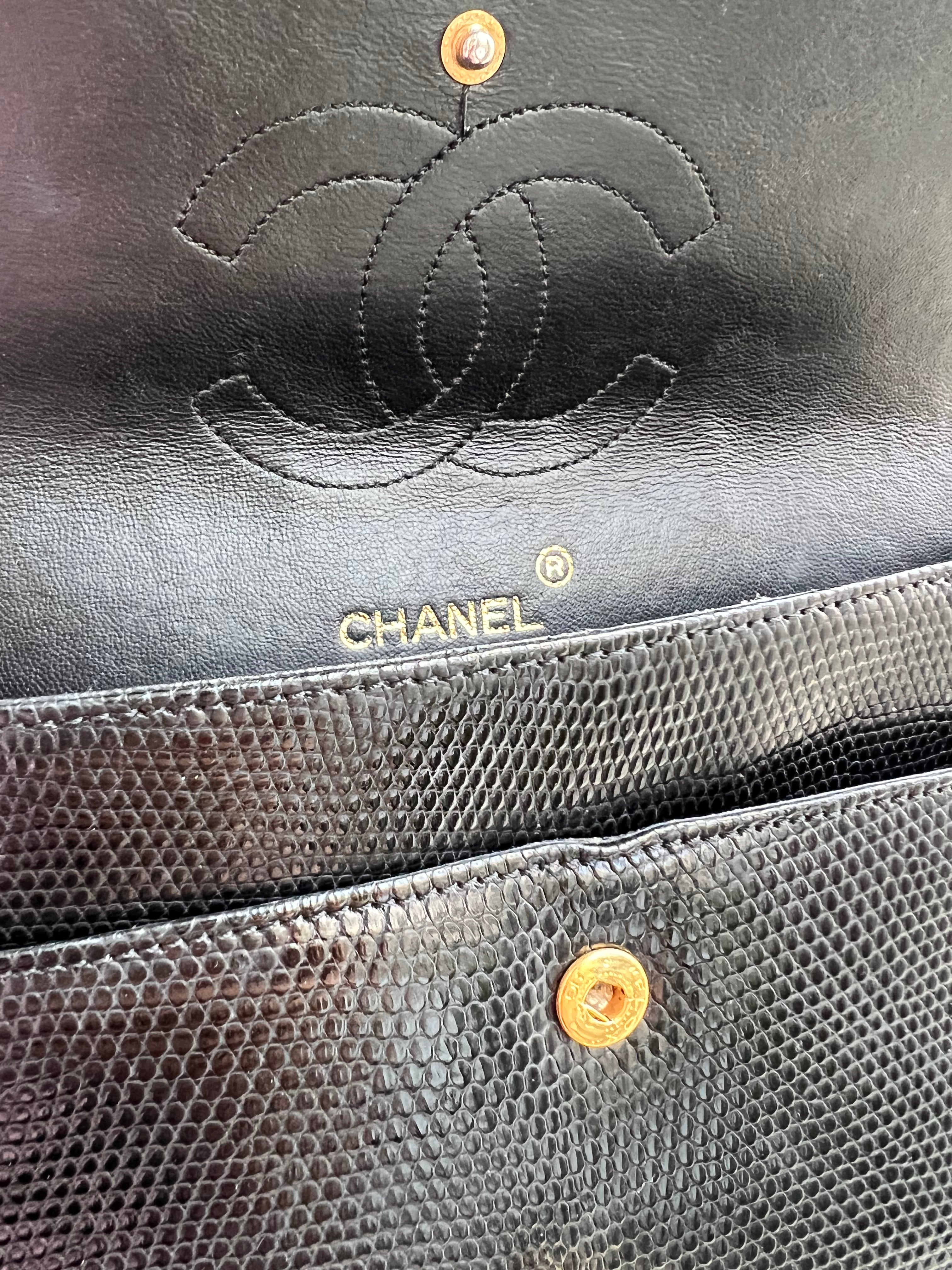 Chanel Classic Medium Double Flap Lizard Black GHW SYCYB1139