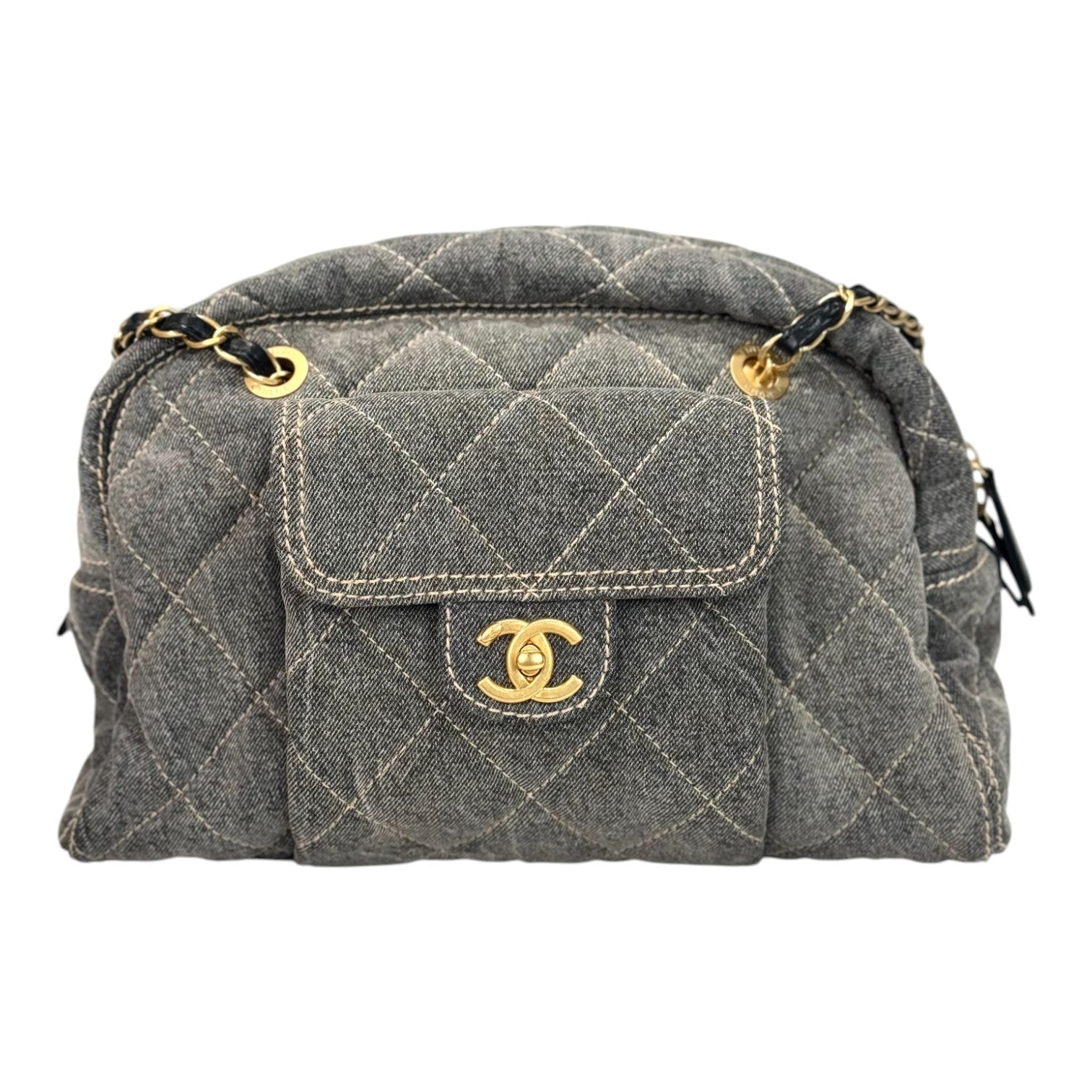 Chanel 24A Grey Denim Bowling Bag