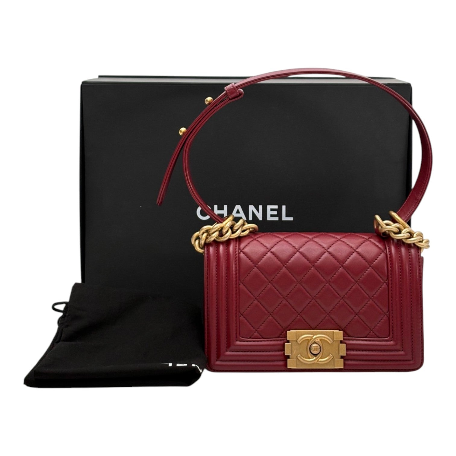 Chanel Small LeBoy in Burgundy Lambskin with Gold hardware