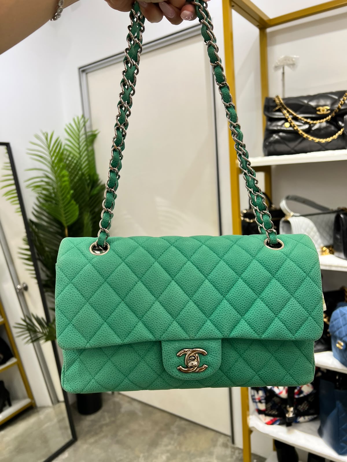 Medium Green Turquoise Chanel Caviar Leather Flap SYC2015