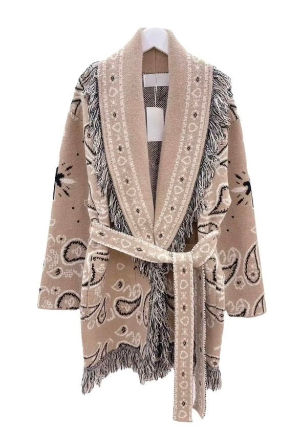 bandana wrap cardigan with belt beige zah23