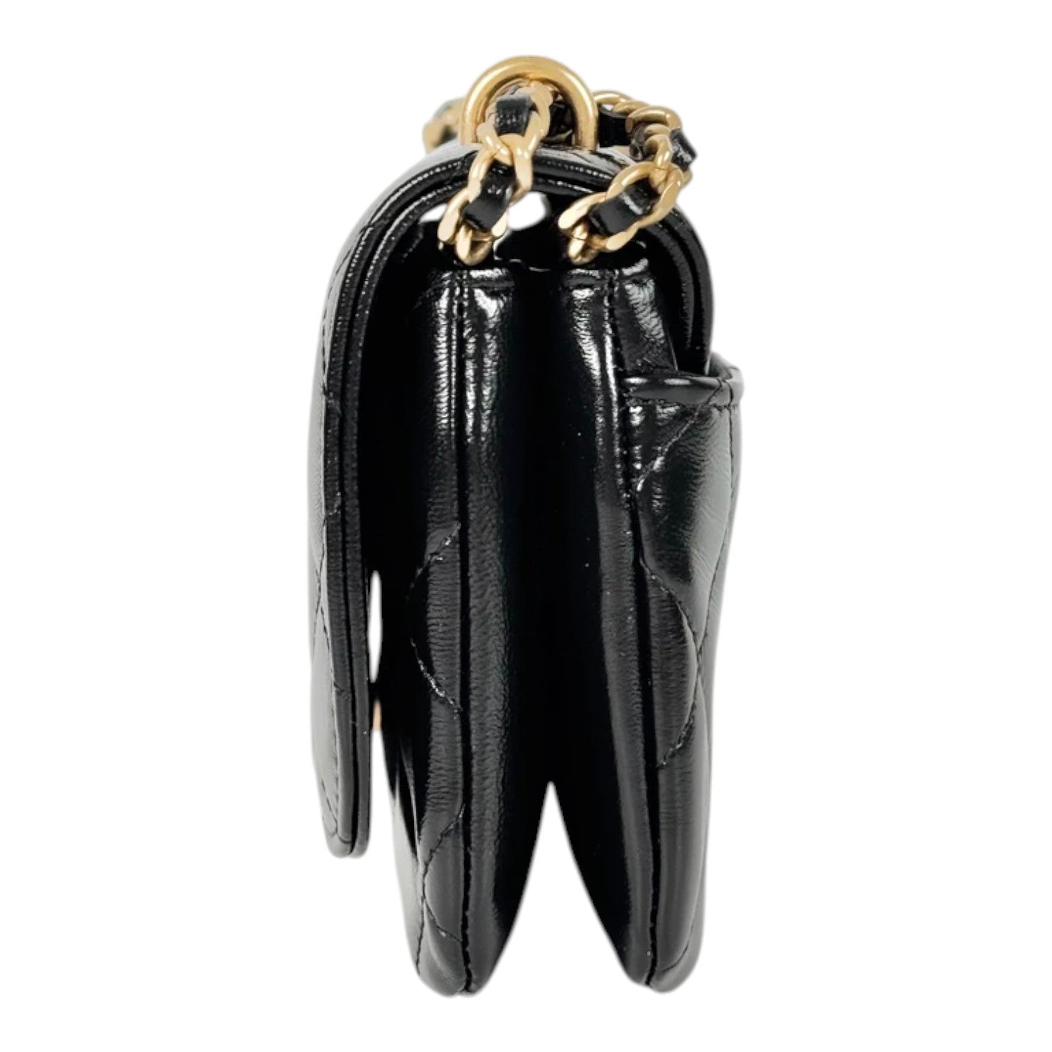 Chanel Black Calfskin Chain Bag with Gold Hardware Logo CC