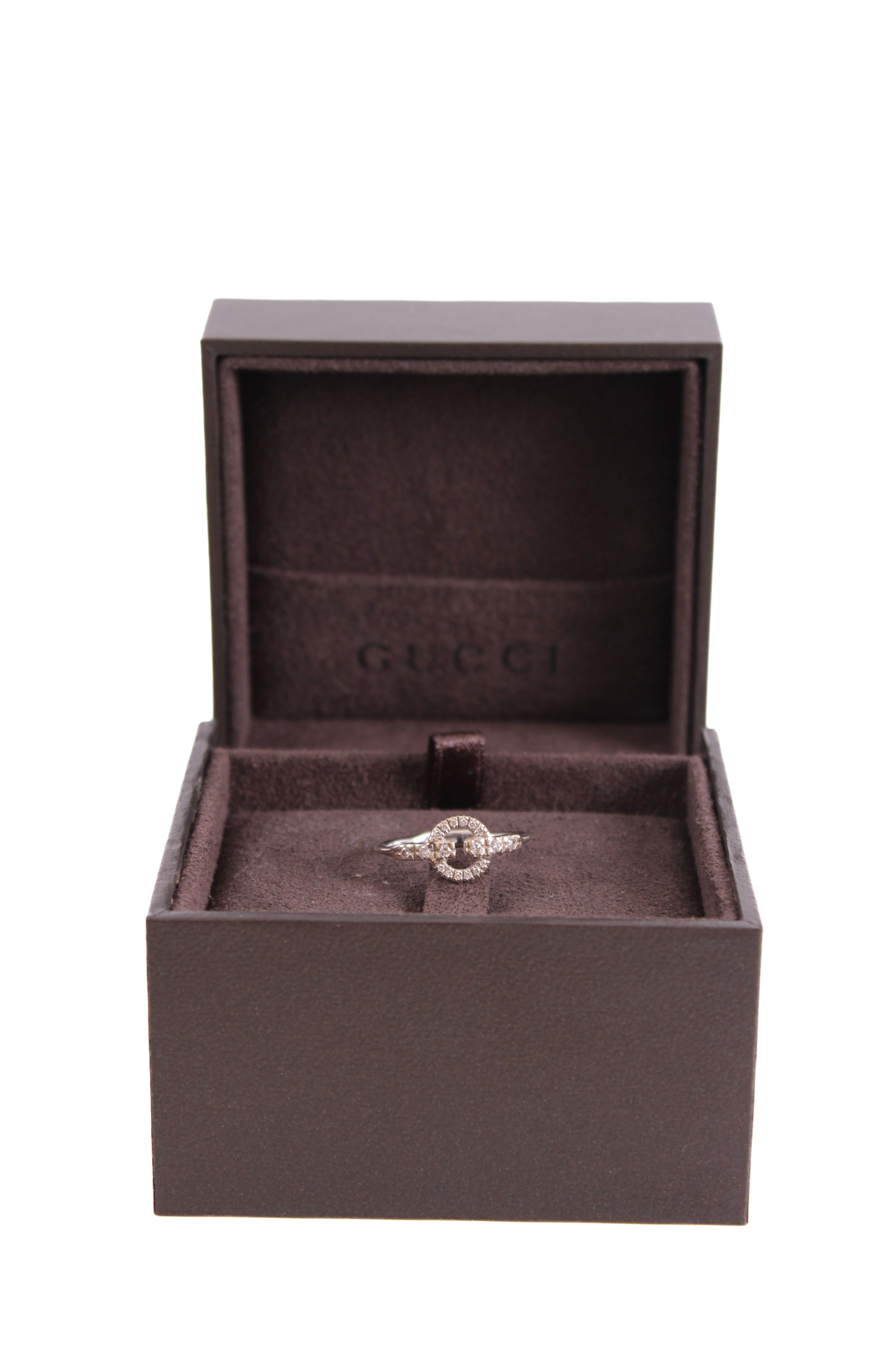 Gucci 18ct White Gold & Diamond Double G Ring 18ct White Gold 15
