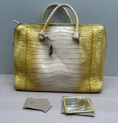 BV/Bottega Veneta Yellow Large Crocodile Skin Handbag 3022606040495
