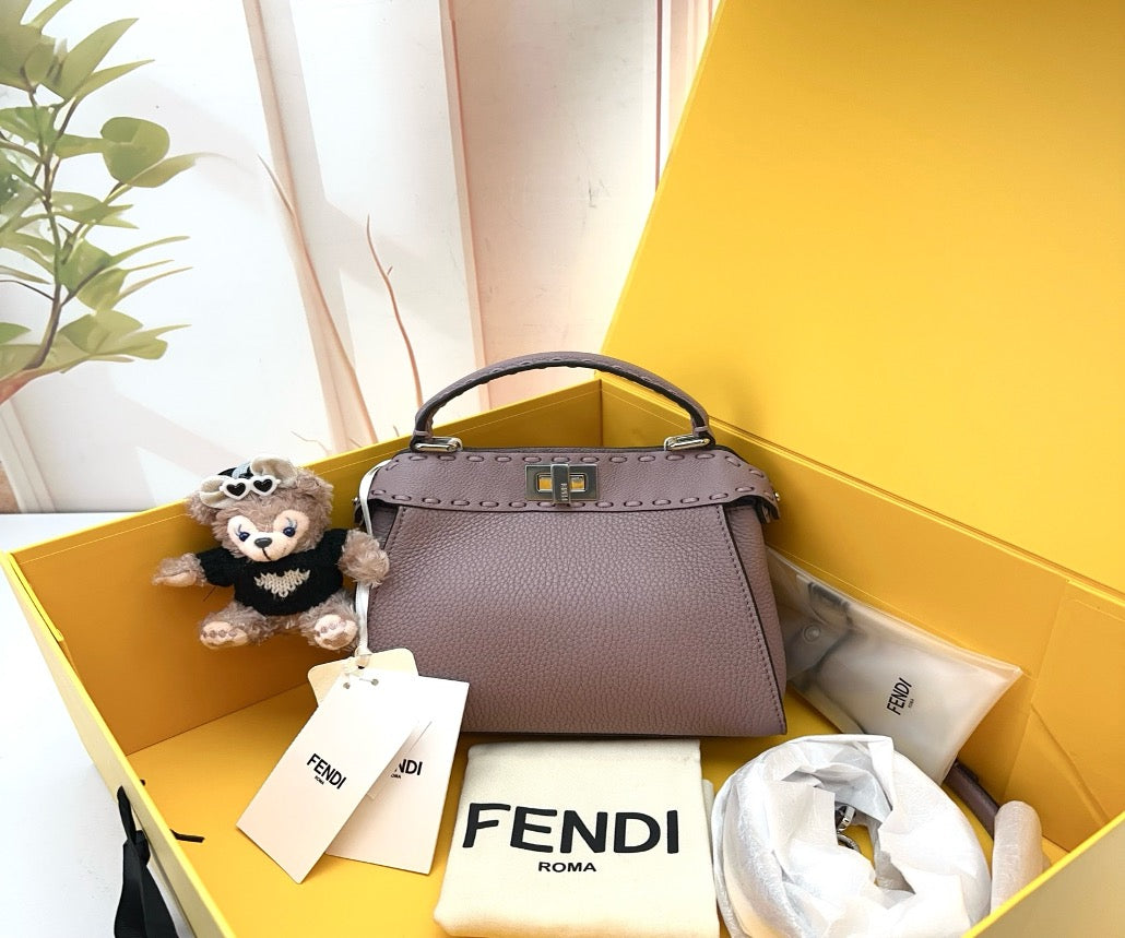 Fendi Mauve Grained Leather Peekaboo Selleria Mini Bag 20596537