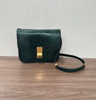 CELINE/Celine Dark Green Lizard Skin BOX Medium Shoulder/Crossbody Bag (Fang Hubei) 6022606112103