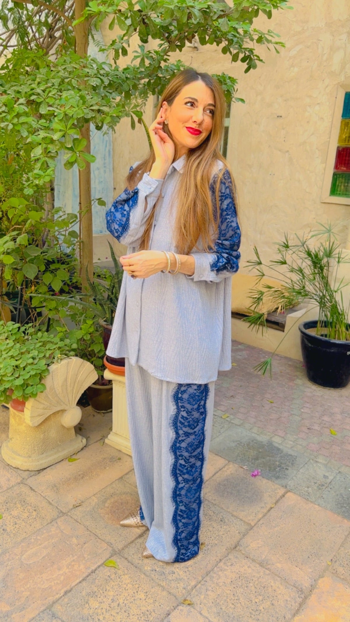 TROUSER GILDA BLUE ZEBRA KNITWEAR FRENCH LACE MCL13491