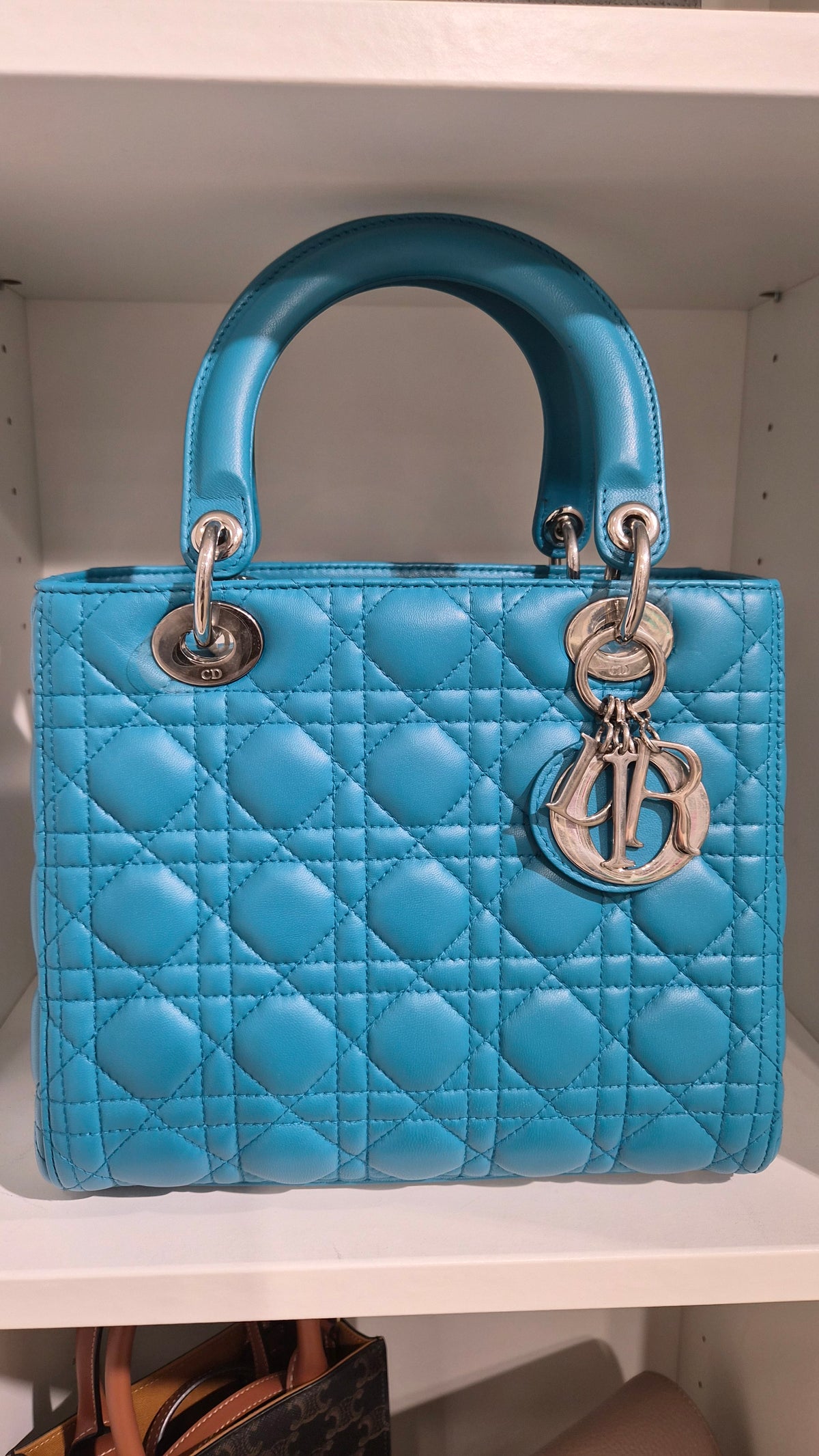 Dior Lady Medium Cannage Lambskin Turquoise Silver Hardware SYC2338