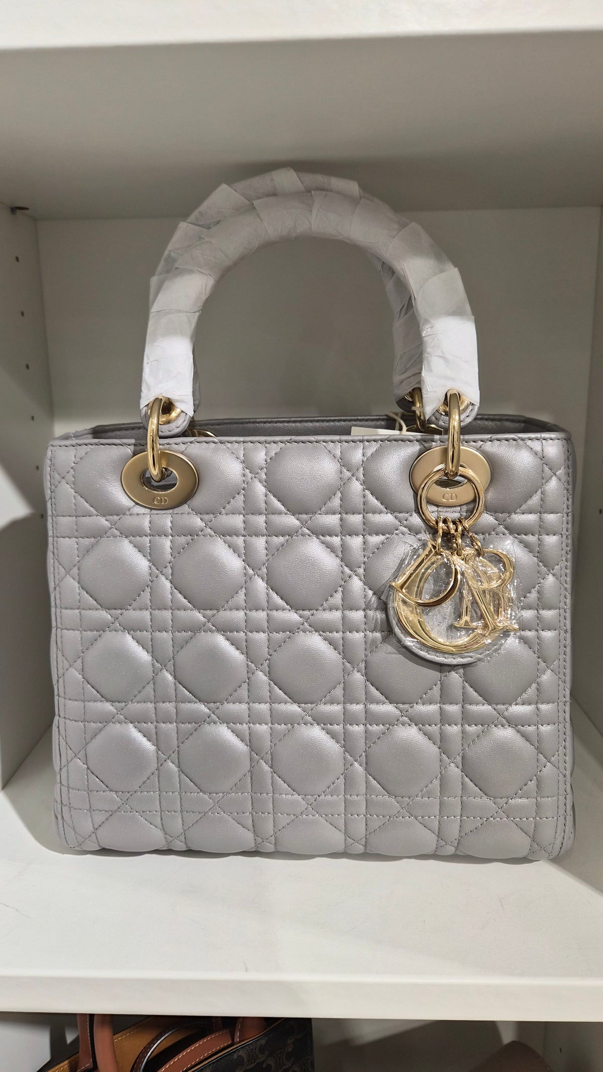 Dior Lady Medium Cannage Lambskin Grey Gold Hardware SYC2336