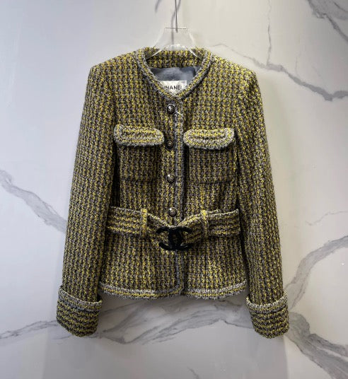 Chanel 17B Yellow Plaid Tweed Bound Waist Jacket, Size 36 LZ260801VU00801