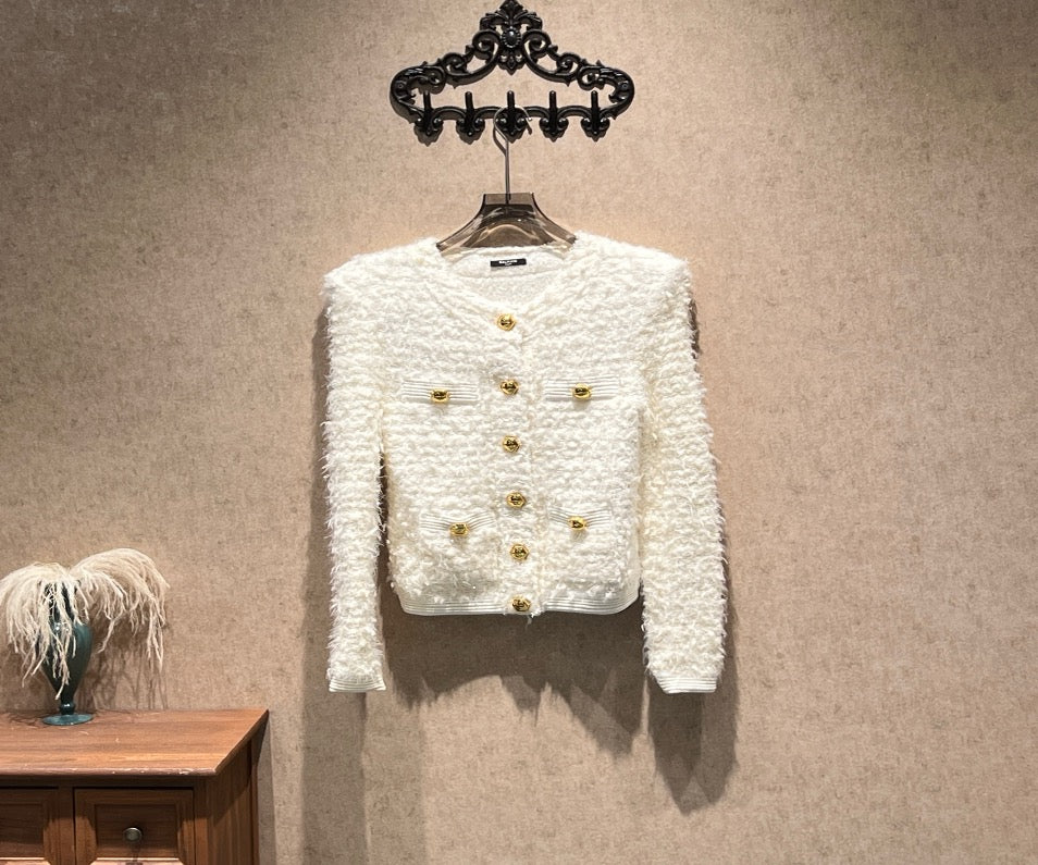 Balmain off-white woven jacket with gold buttons / size 36 / 99% new / 42505 SYCF42505