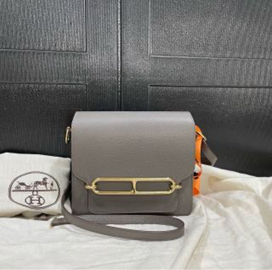 Hermes Roulis 19 Pewter Gray Gold Buckle A Engraving US652537