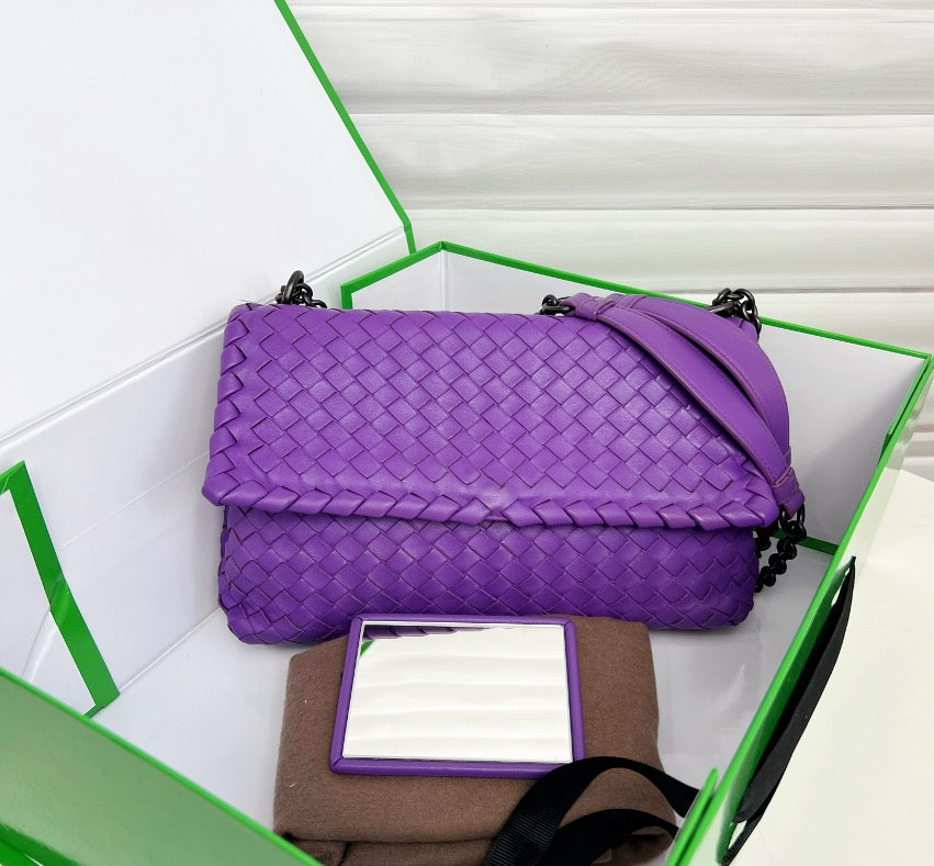 Bottega Veneta Purple Intrecciato Leather Chain Flap Bag C19484913735