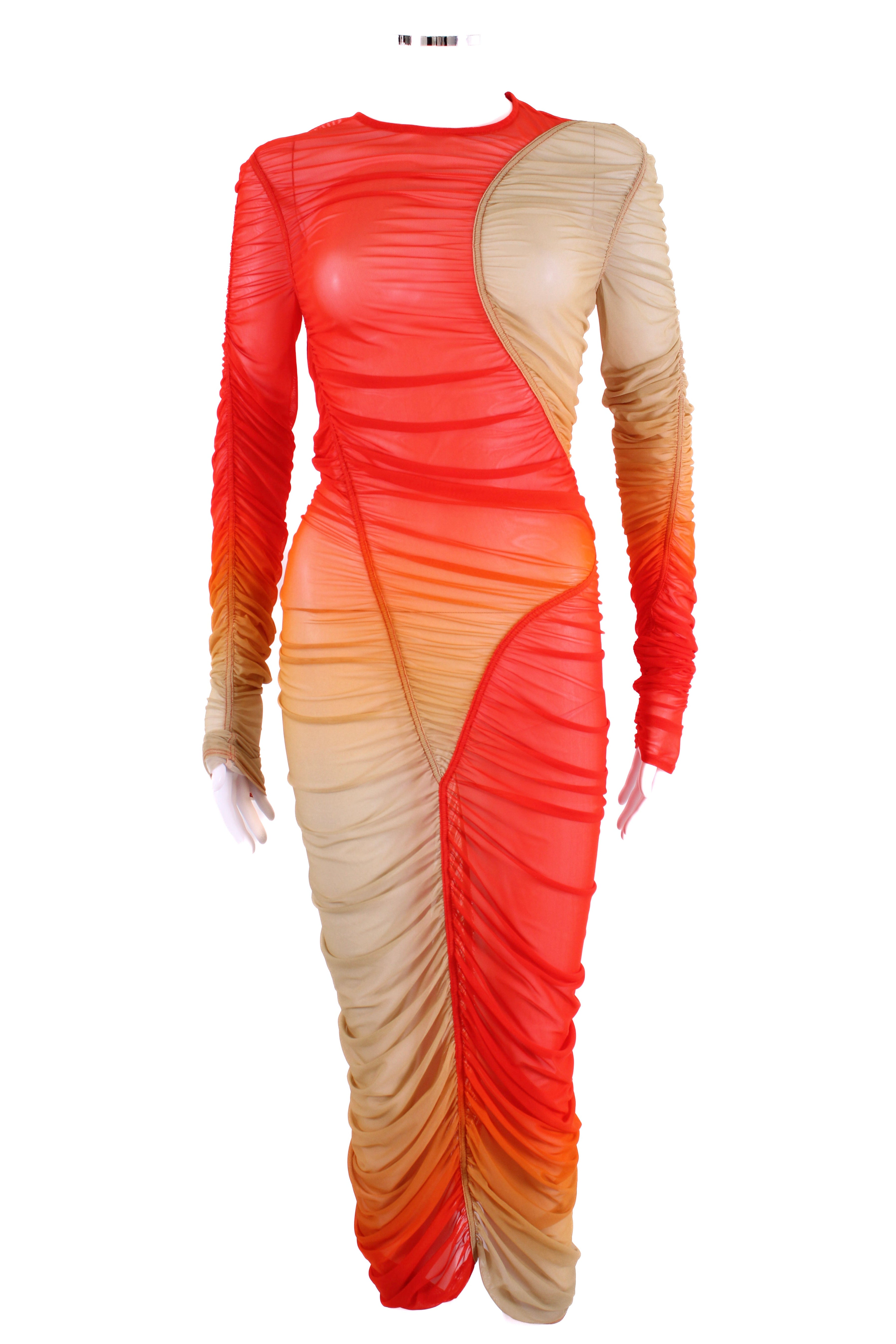 Mugler L/S Ombre Mesh Dress Orange/ Beige S