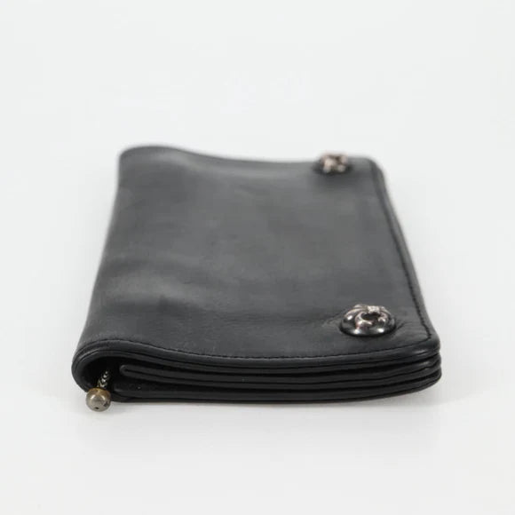 Chrome Hearts 1 Zip Wallet Flare Button Compact Wallet Leather Auth 134689M 134689M