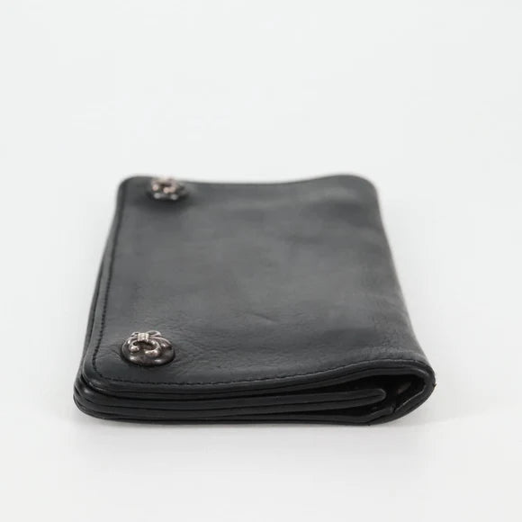 Chrome Hearts 1 Zip Wallet Flare Button Compact Wallet Leather Auth 134689M 134689M