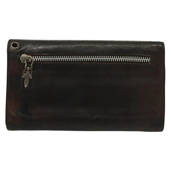 Chrome Hearts Wave Cross Ball Long Wallet Leather Green Auth 136315 136315