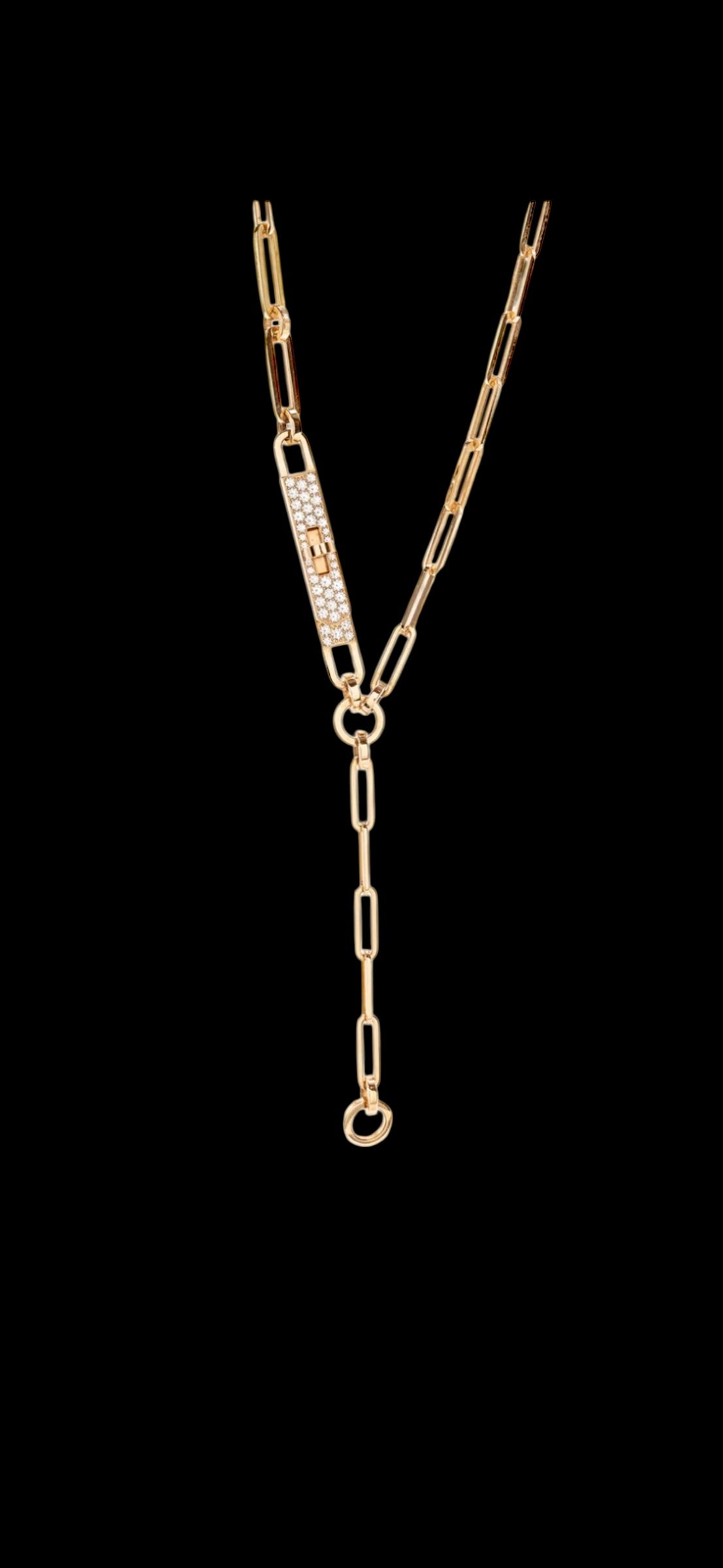 Hermes Kelly Chaine Lariat Necklace with Diamonds in RG