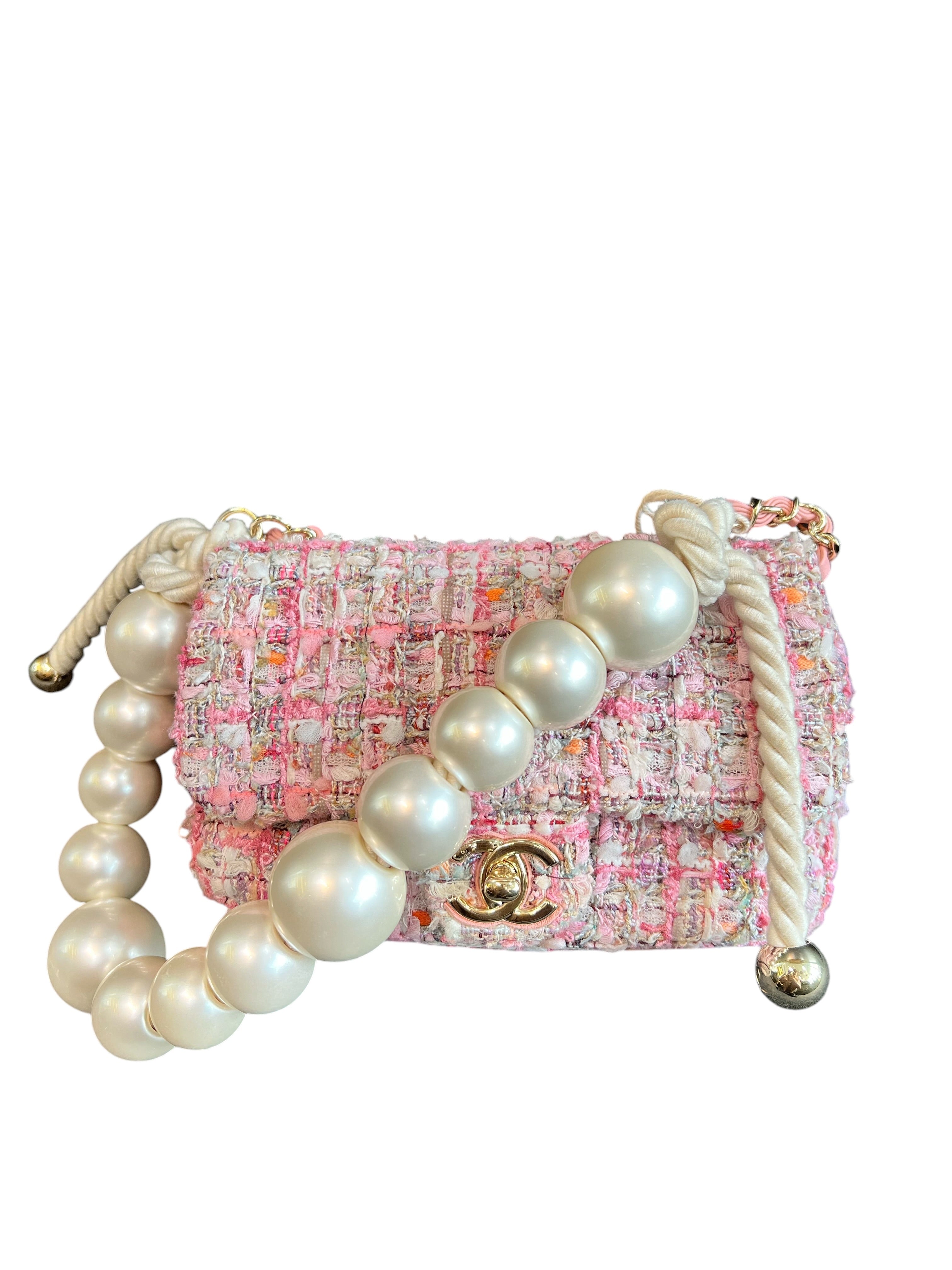 Chanel Chic Pearls Tweed Flap Pink LGHW SYCYE2306