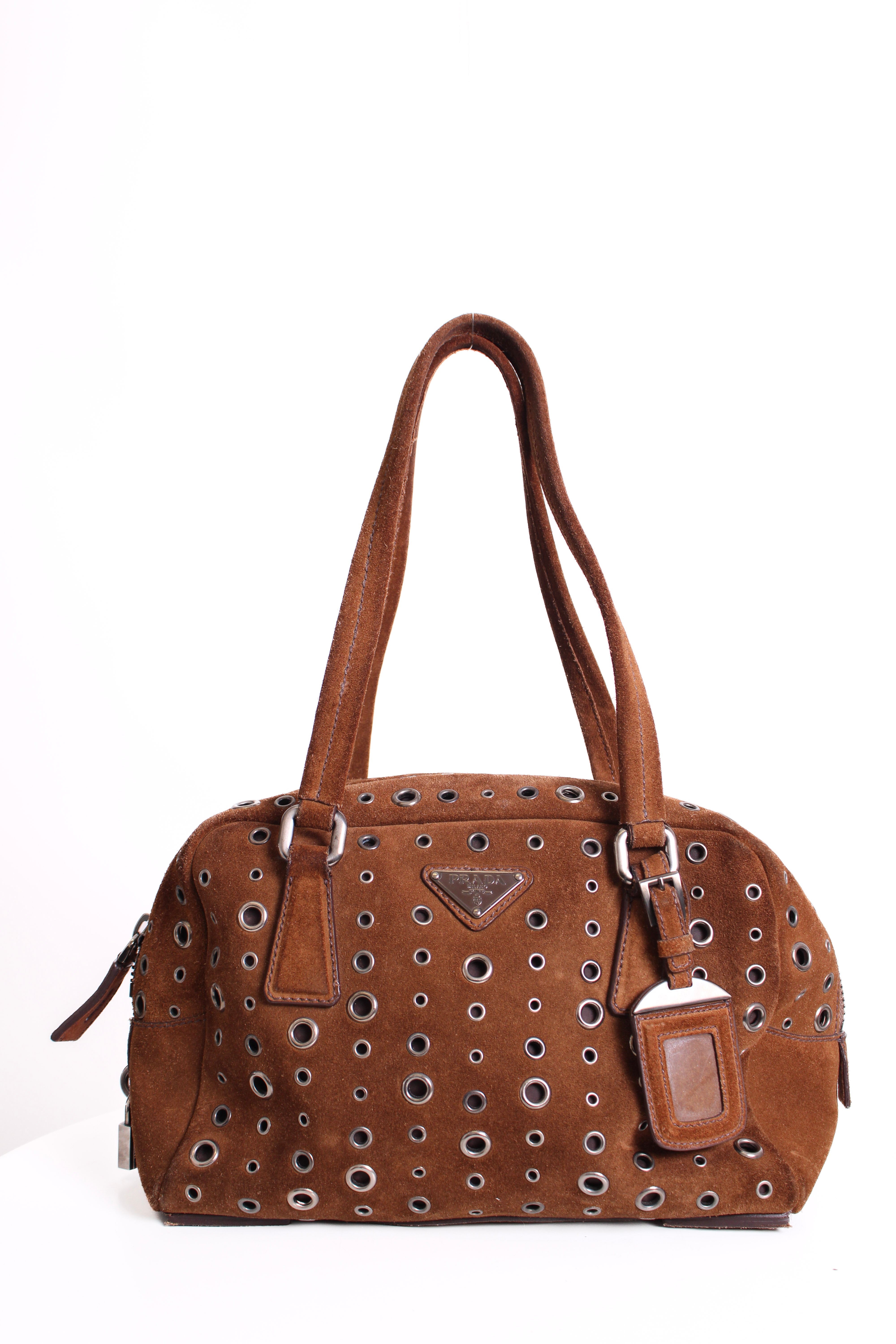 Prada Bauletto Bowling Handbag Brown