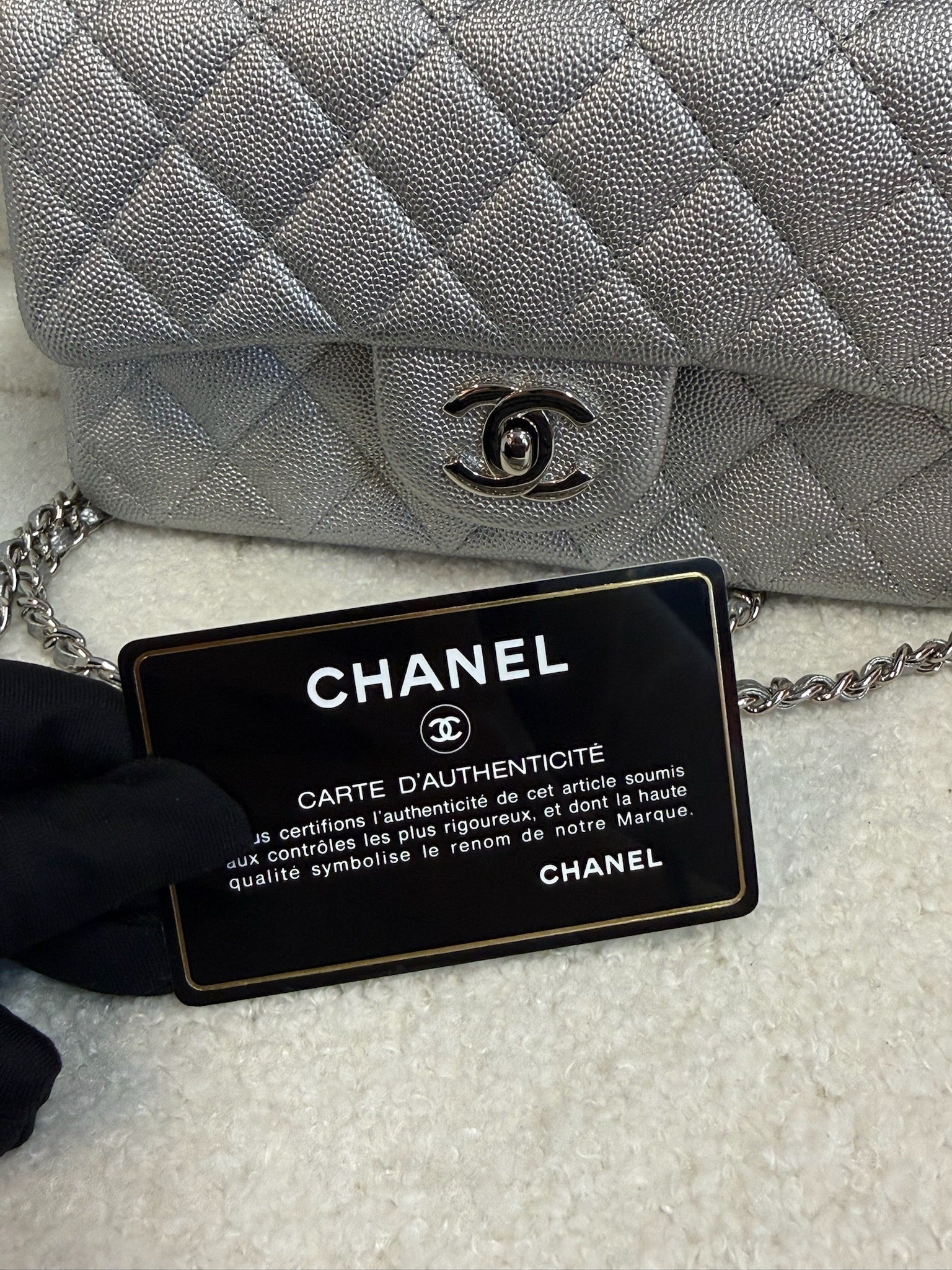 Chanel Mini Top Handle Flap Bag - Silver image 14